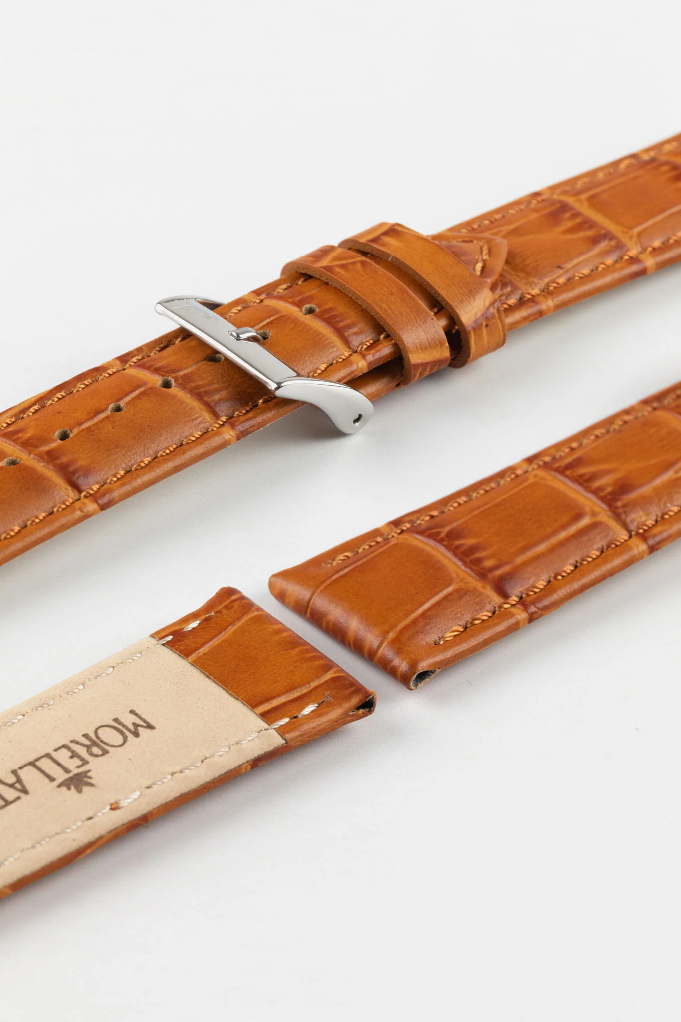Morellato BOLLE Alligator-Embossed Calfskin Leather Watch Strap in HONEY - Image 7