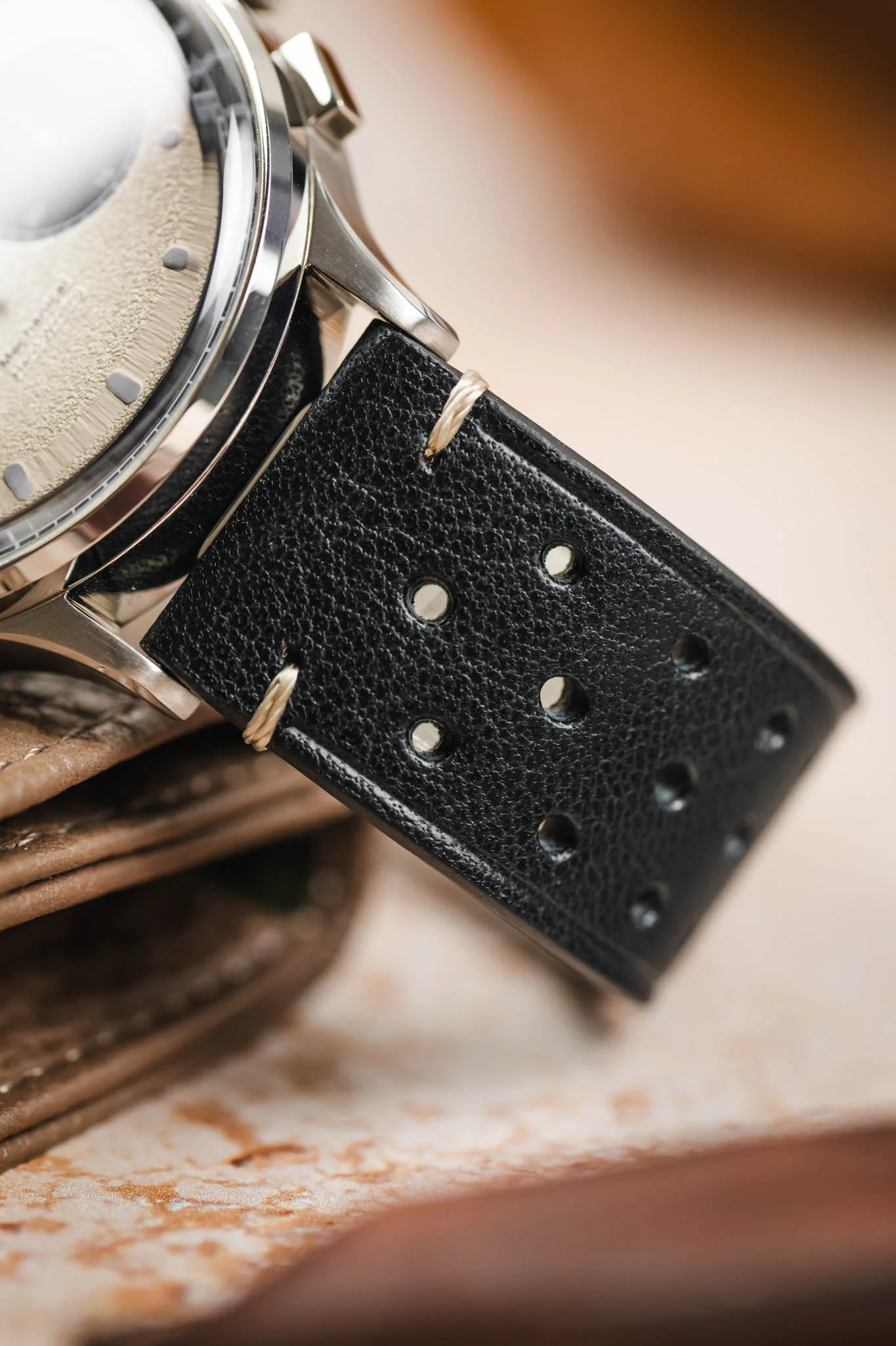 Morellato BRAHMS Perforated Leather Watch Strap - BLACK - Image 6