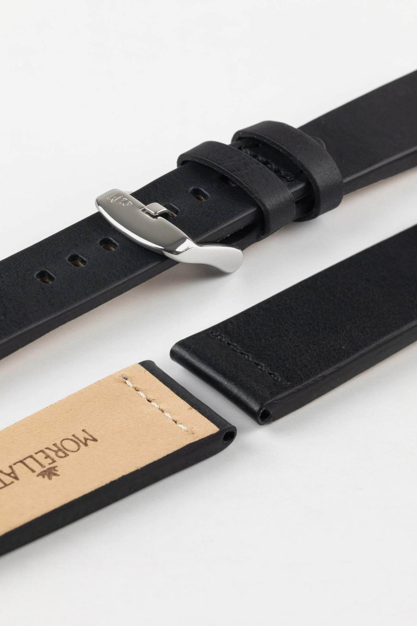 Morellato BRAMANTE Vintage Calfskin Leather Watch Strap in BLACK - Image 6