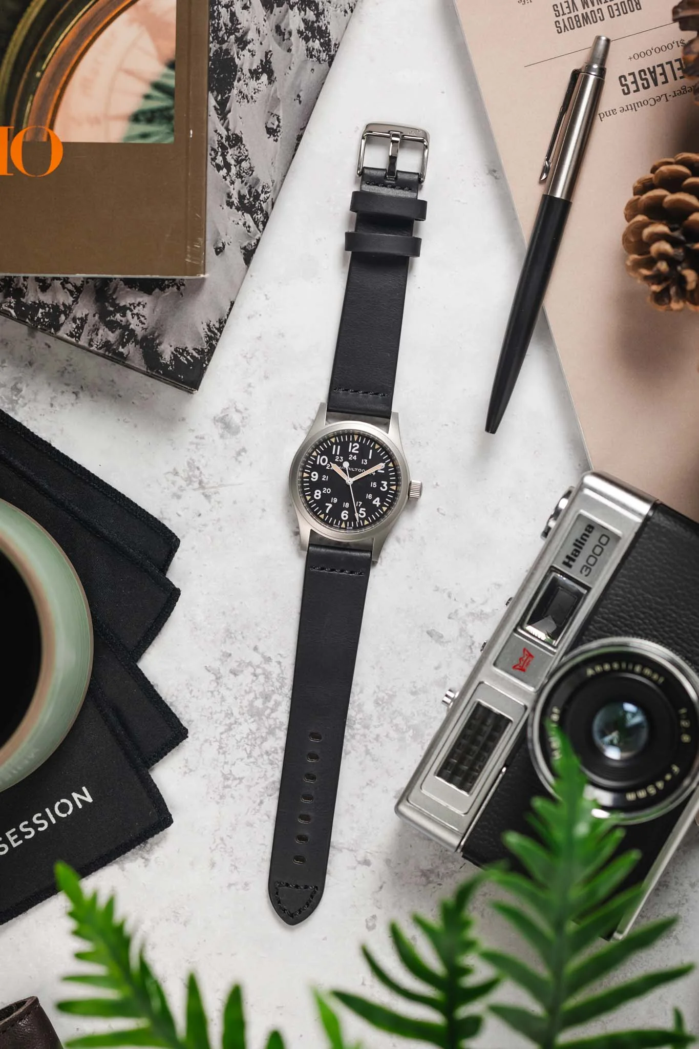 Morellato BRAMANTE Vintage Calfskin Leather Watch Strap in BLACK - Image 7