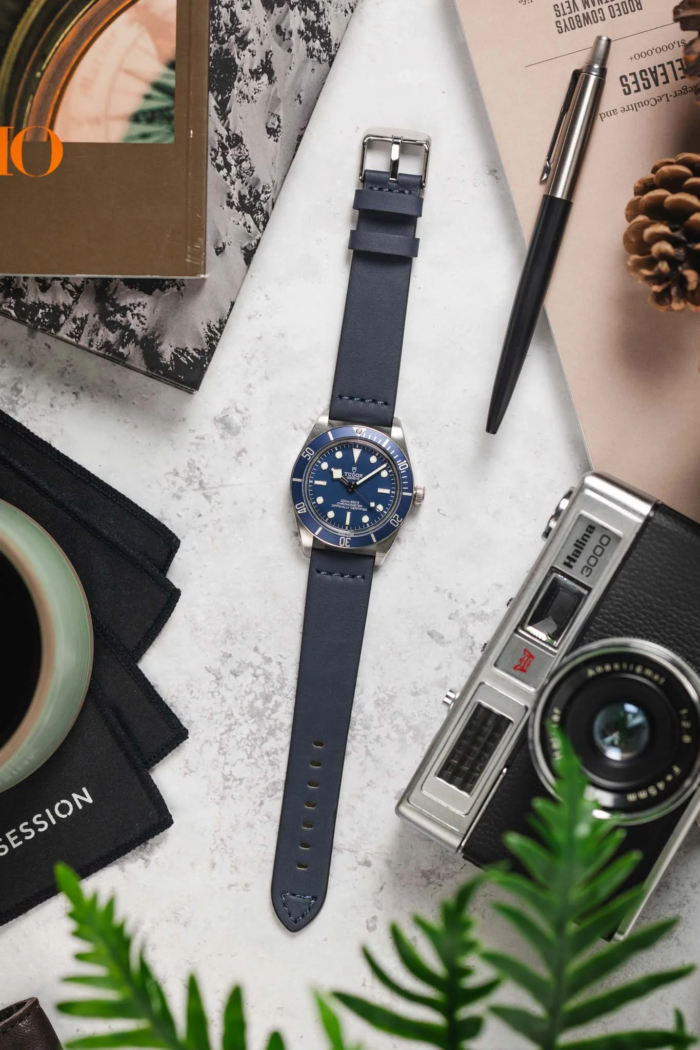 Morellato BRAMANTE Vintage Calfskin Leather Watch Strap in BLUE - Image 7