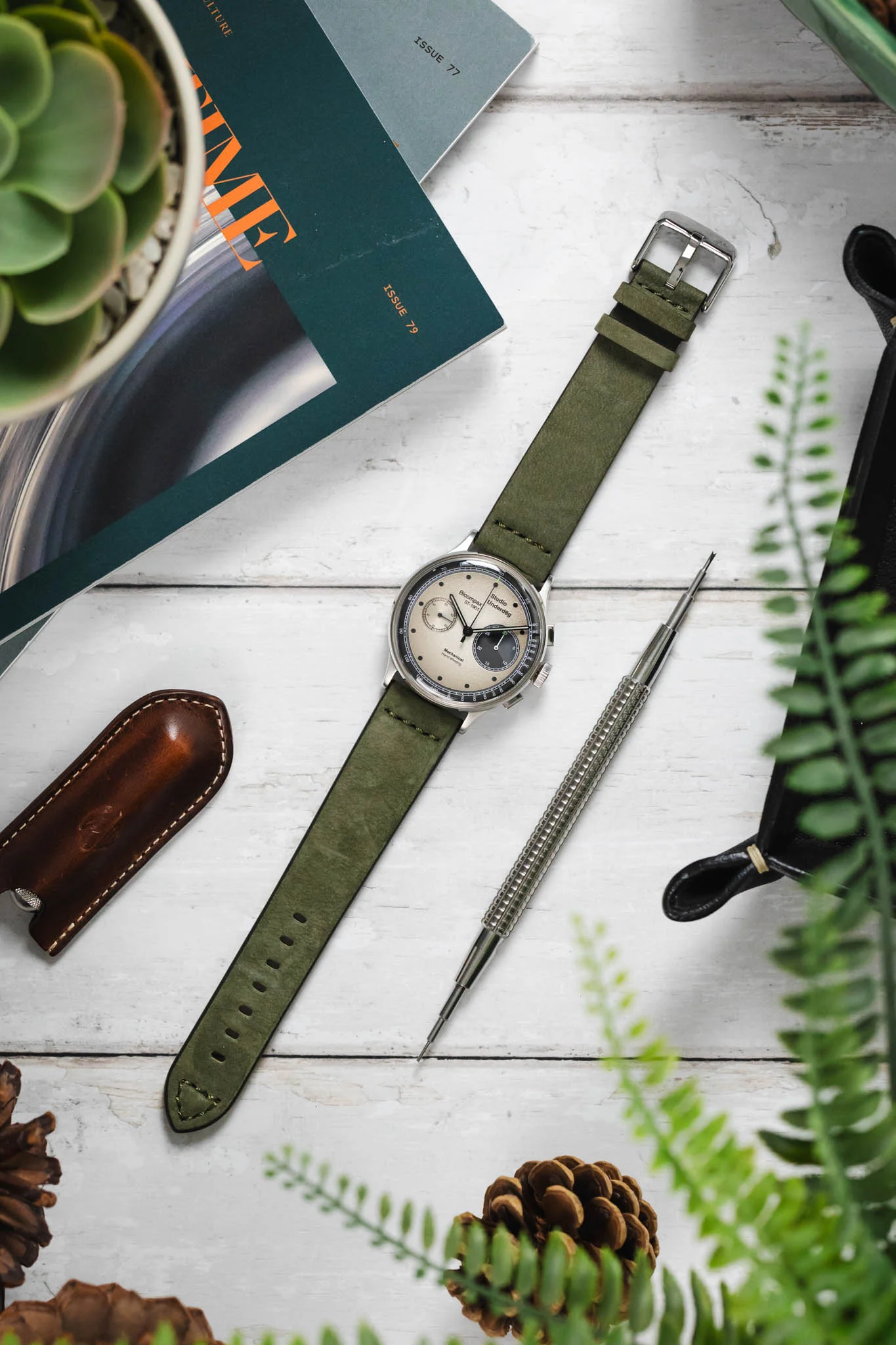 Morellato BRAMANTE Vintage Calfskin Leather Watch Strap in GREEN - Image 7