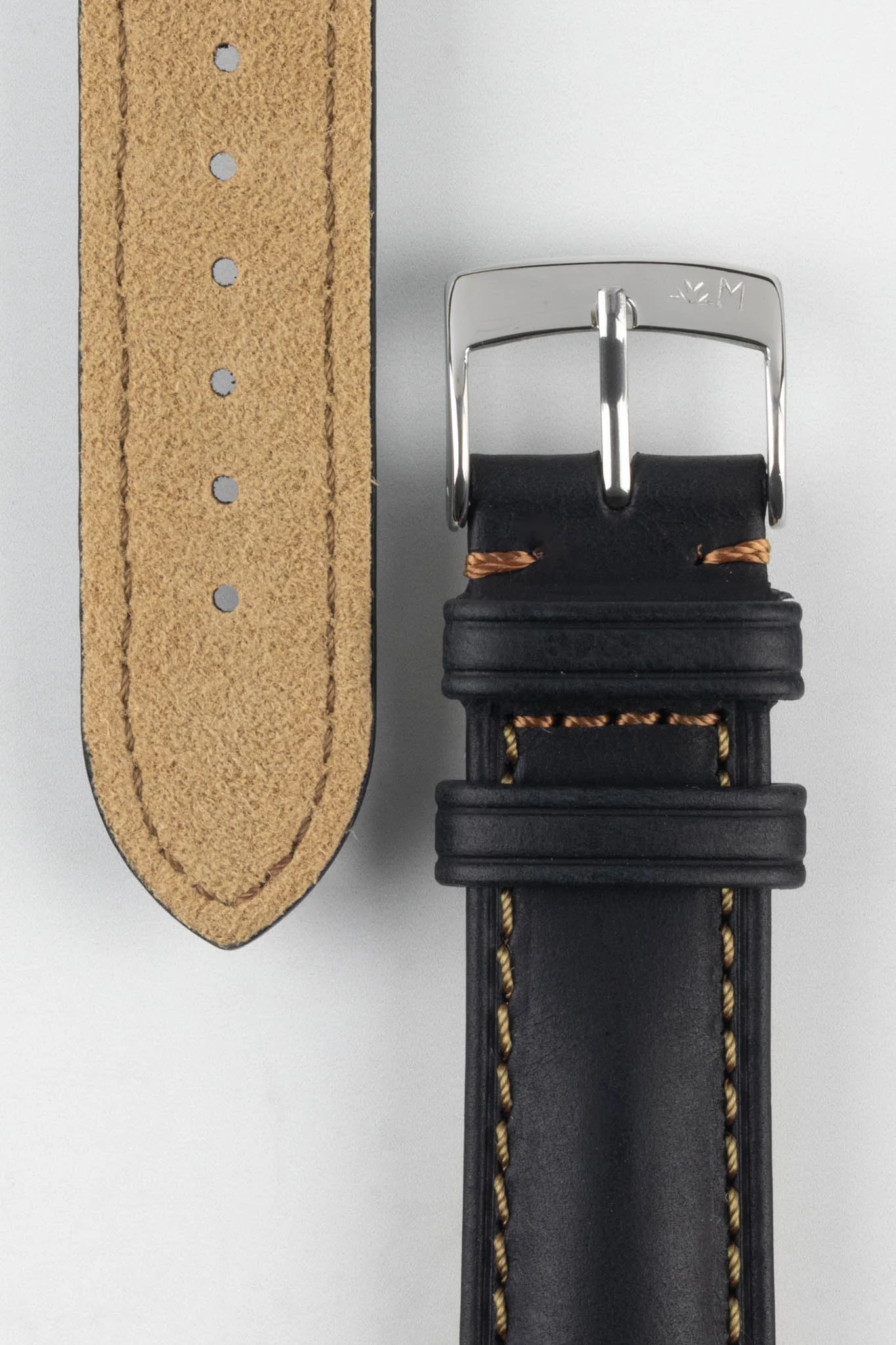 Morellato DERAIN Smooth Calfskin Leather Watch Strap in BLACK - Image 3