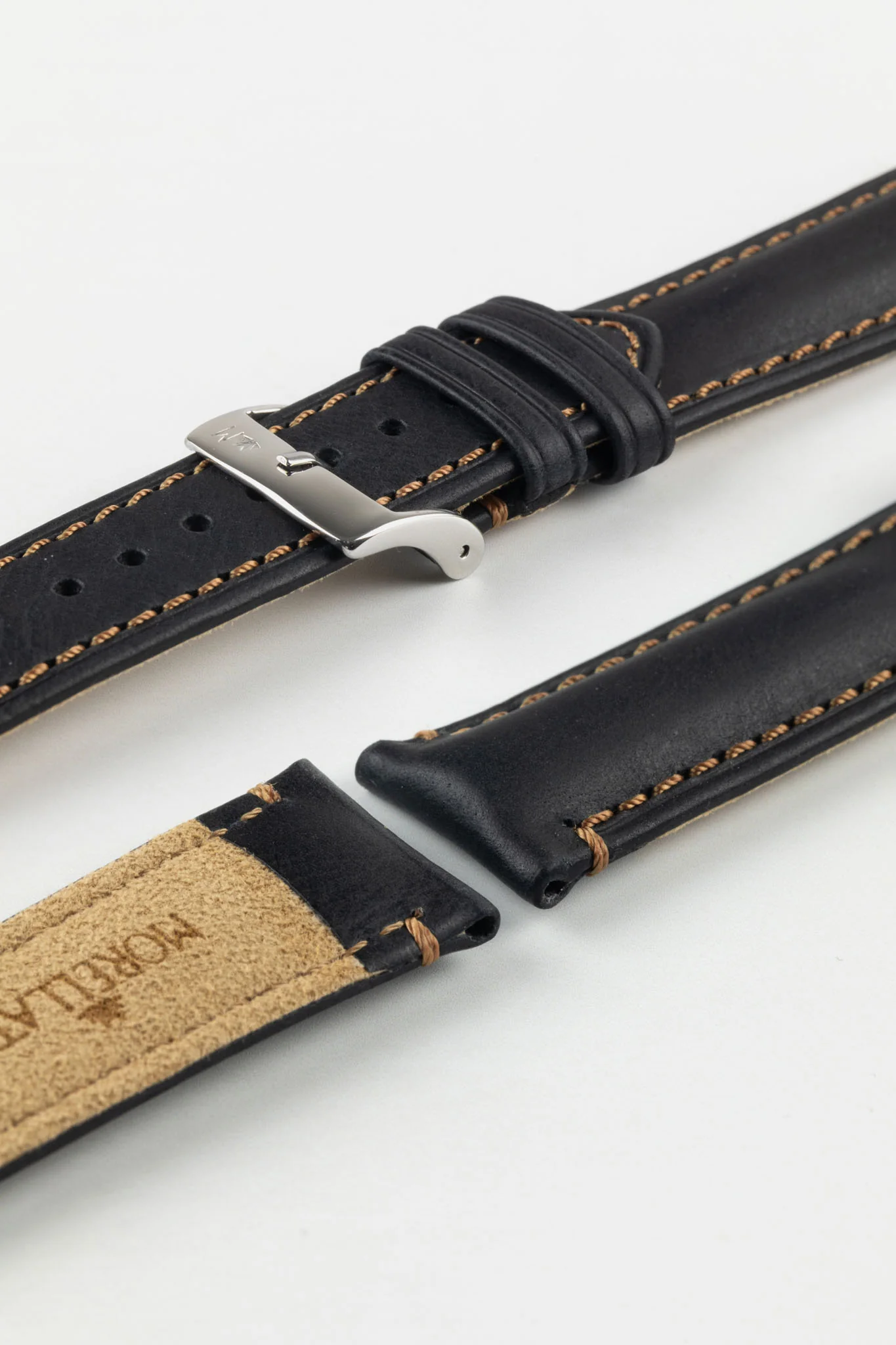Morellato DERAIN Smooth Calfskin Leather Watch Strap in BLACK - Image 6