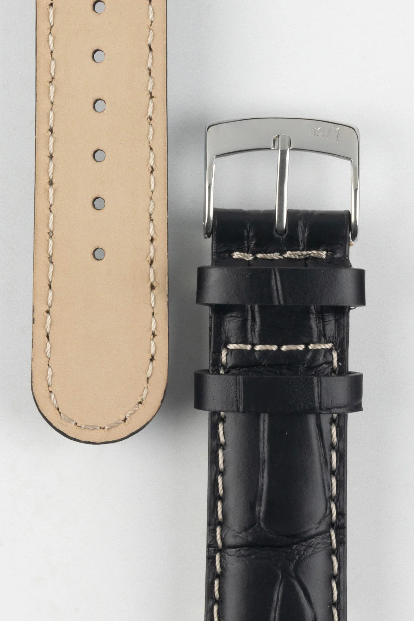 Morellato GUTTUSO Alligator-Embossed Leather Watch Strap in BLACK - Image 3