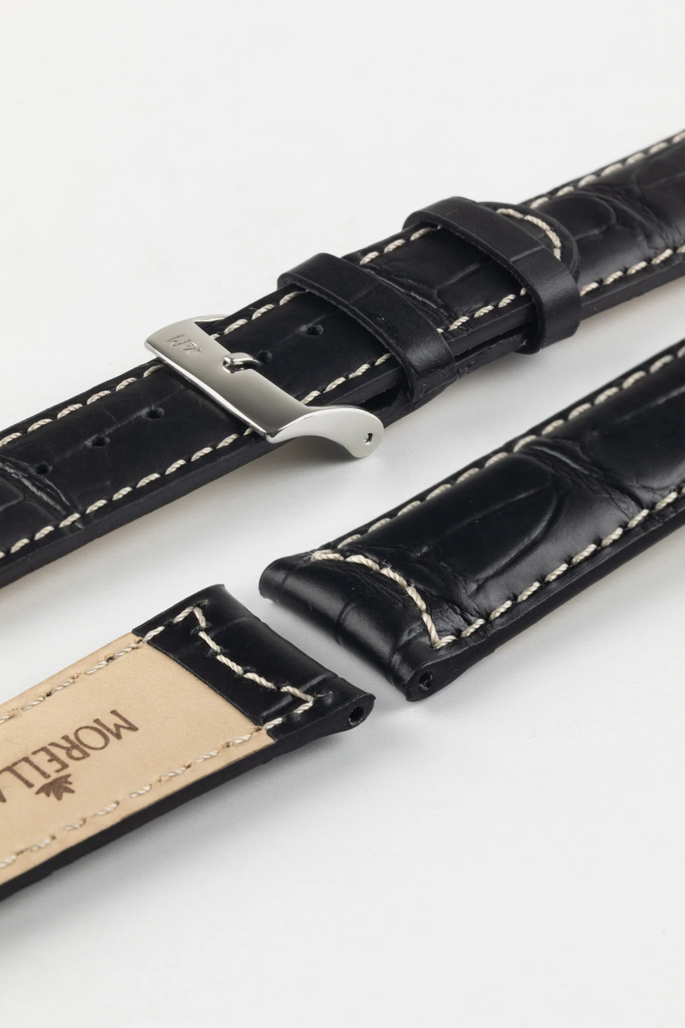 Morellato GUTTUSO Alligator-Embossed Leather Watch Strap in BLACK - Image 8