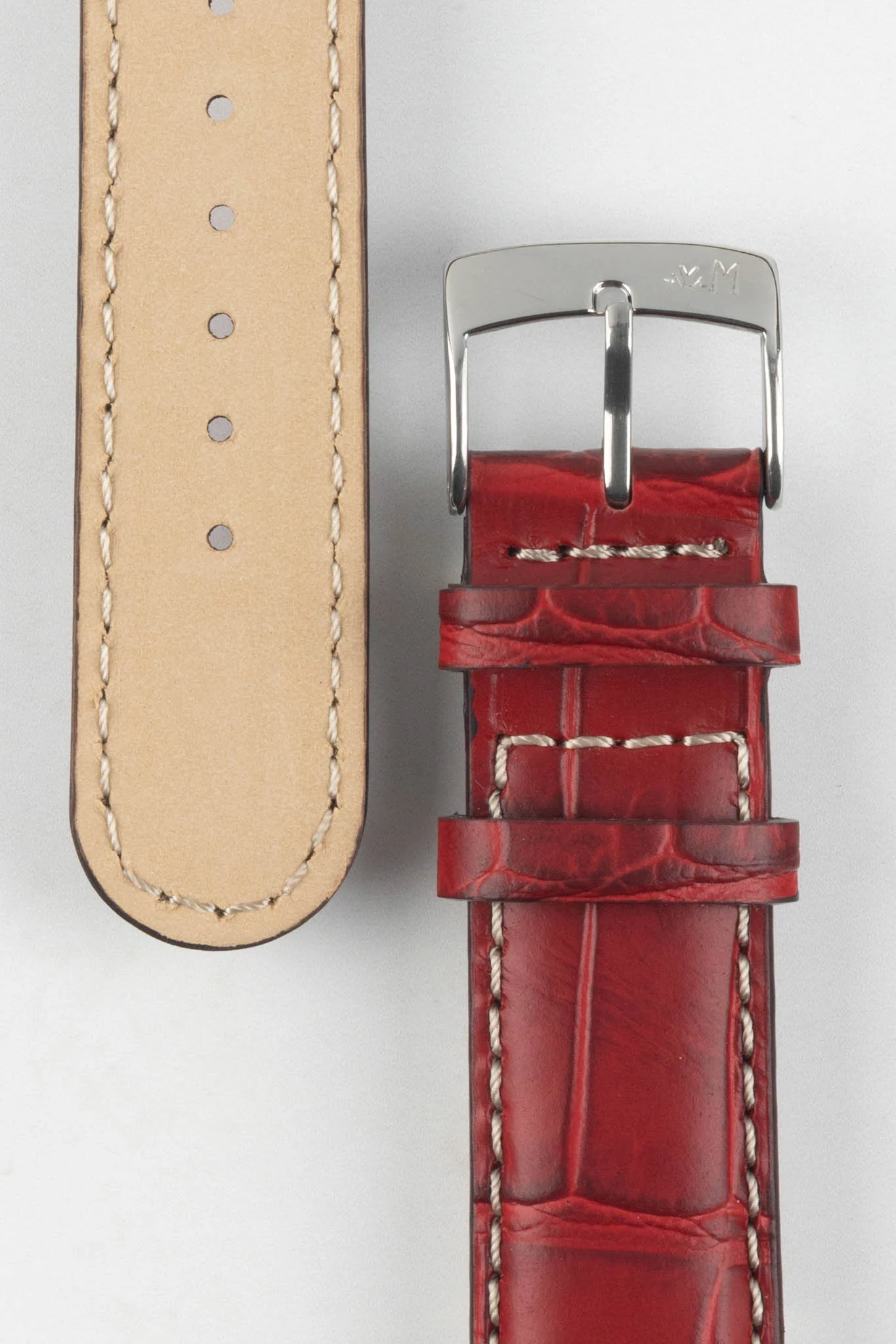 Morellato GUTTUSO Alligator-Embossed Leather Watch Strap in BURGUNDY - Image 3