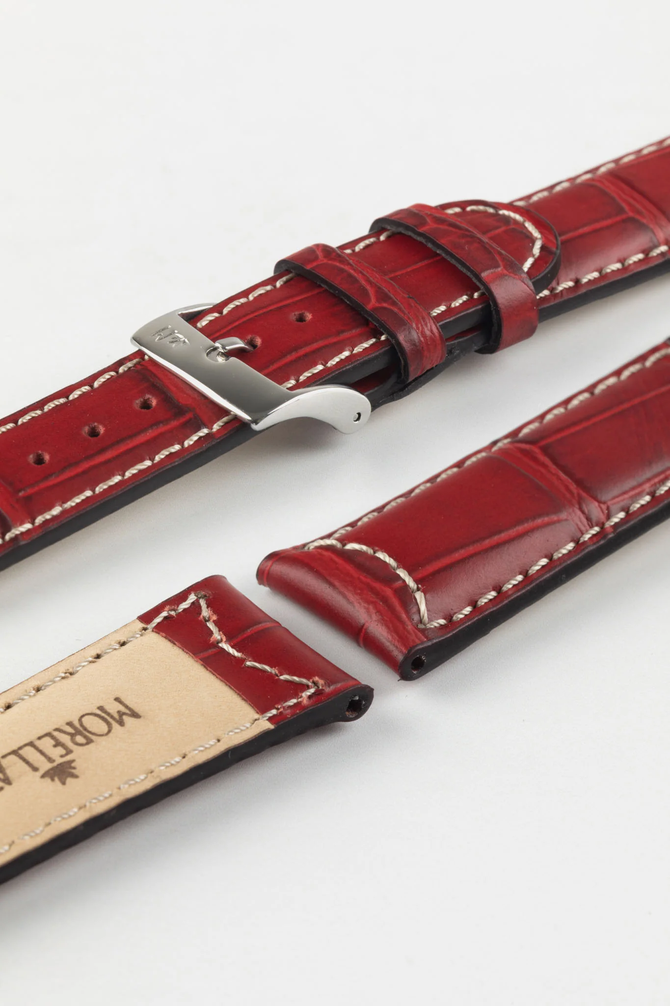 Morellato GUTTUSO Alligator-Embossed Leather Watch Strap in BURGUNDY - Image 8