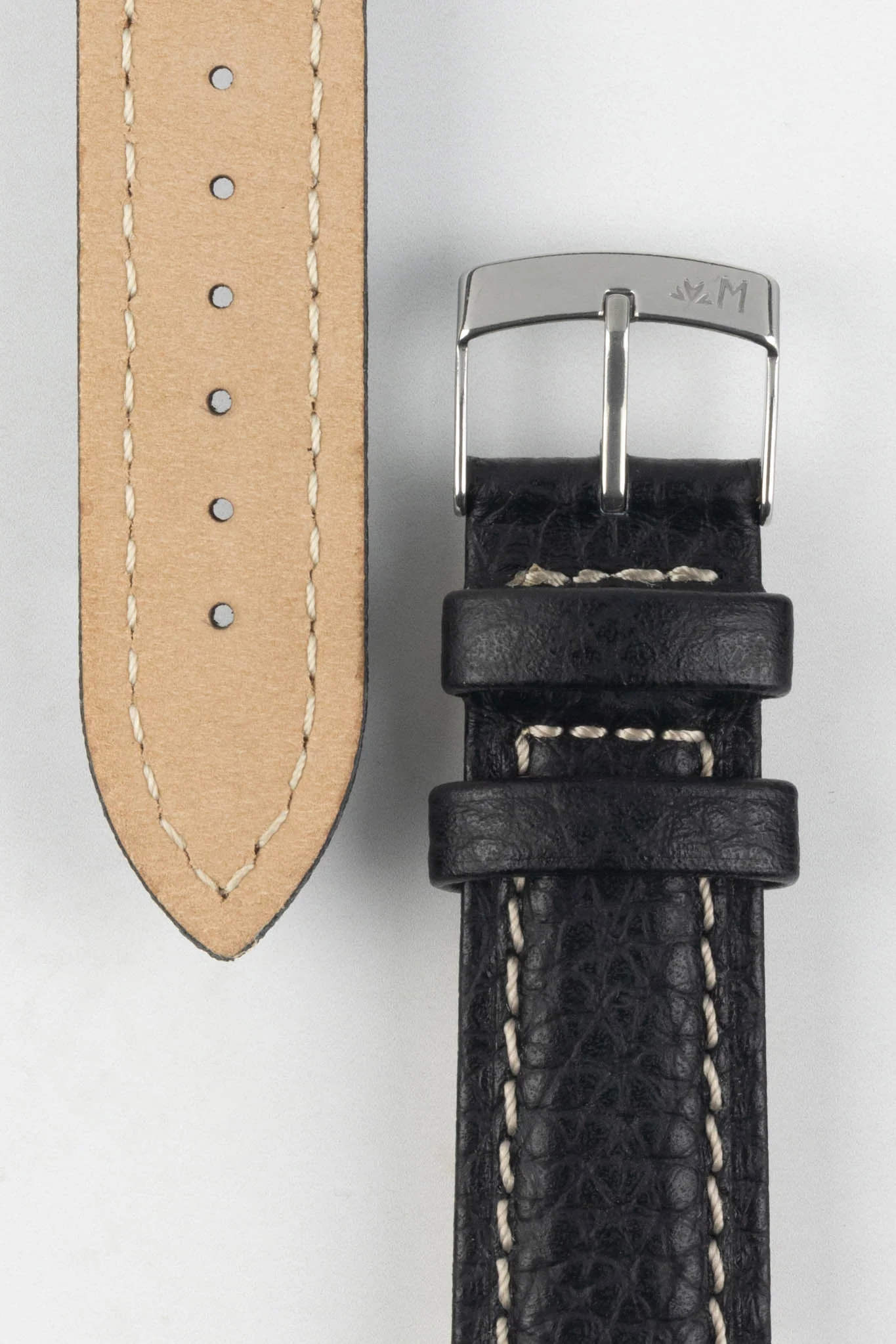 Morellato KUGA Padded Calfskin Leather Watch Strap in BLACK - Image 3
