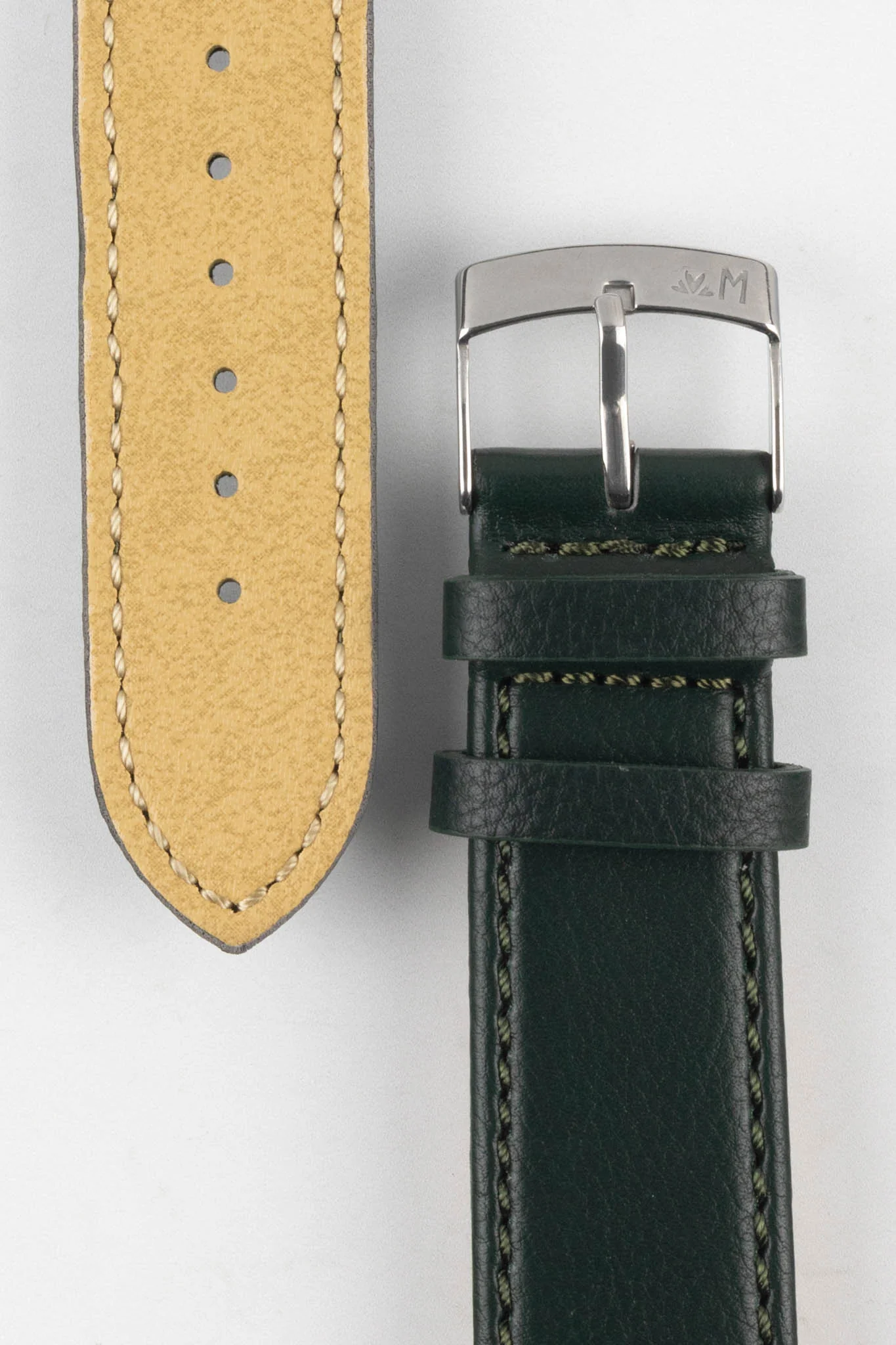 Morellato LAURO Goatskin-Grain Vegan Leather Watch Strap in DARK GREEN - Image 3