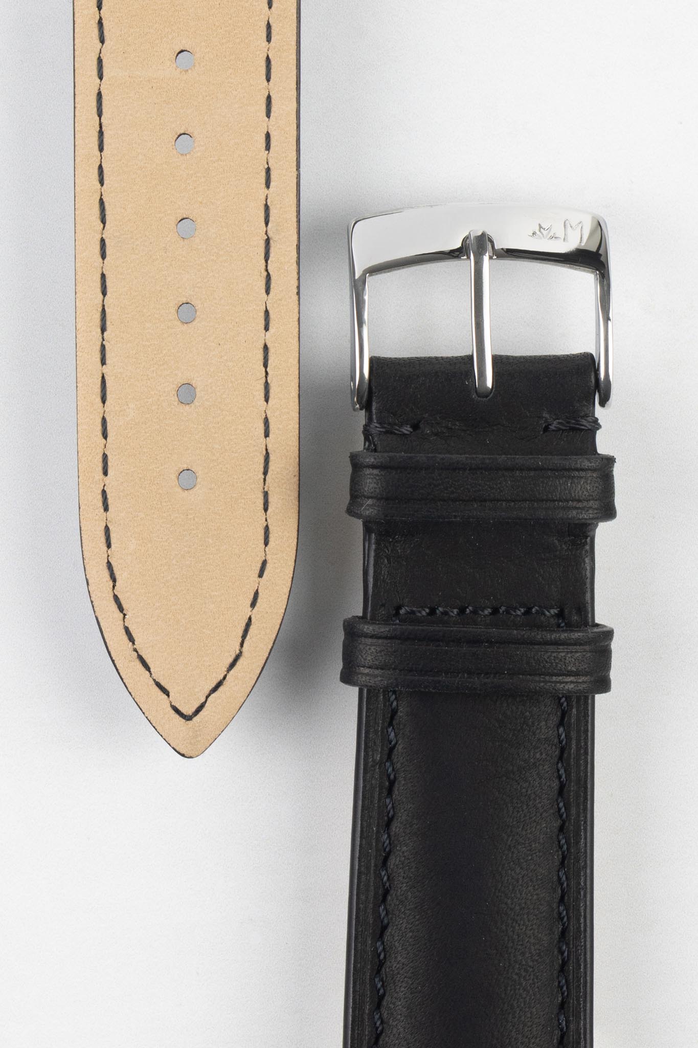 Morellato LEVY Vintage Calfskin Leather Watch Strap in BLACK - Image 3
