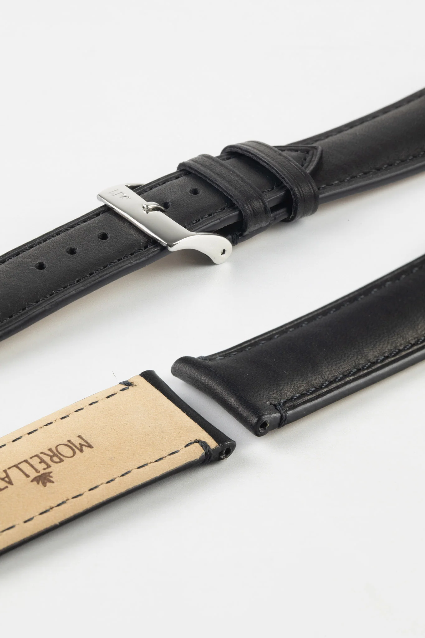 Morellato LEVY Vintage Calfskin Leather Watch Strap in BLACK - Image 5