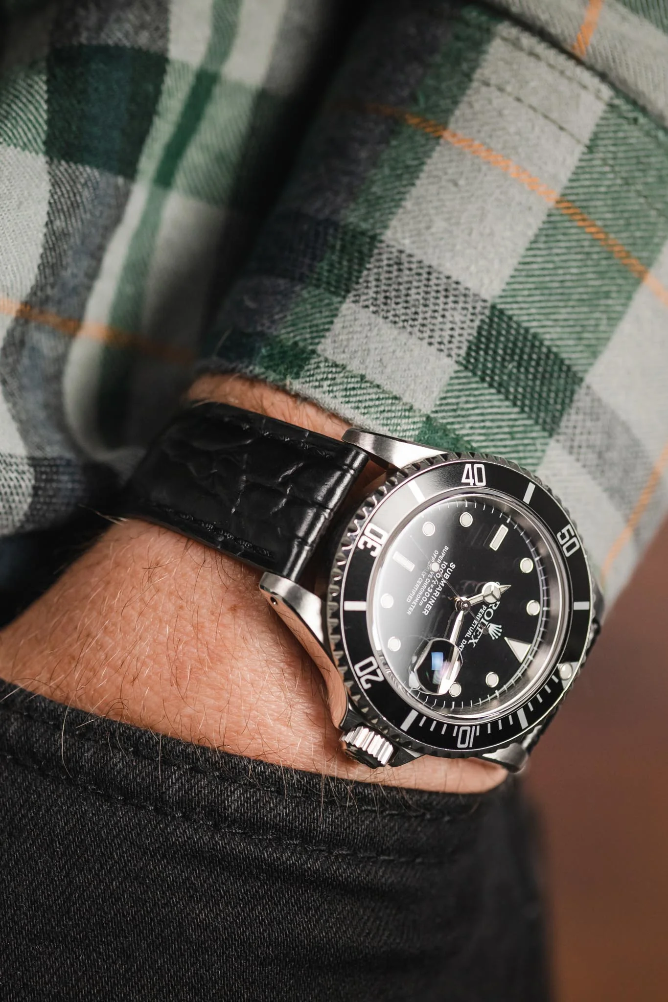 Morellato LIVERPOOL Crocodile-Embossed Calfskin Leather Performance Watch Strap in BLACK - Image 6