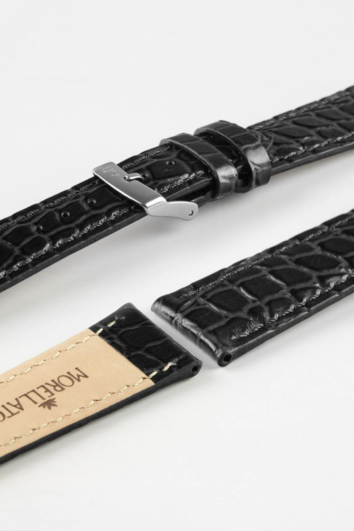 Morellato LIVERPOOL Crocodile-Embossed Calfskin Leather Performance Watch Strap in BLACK - Image 7