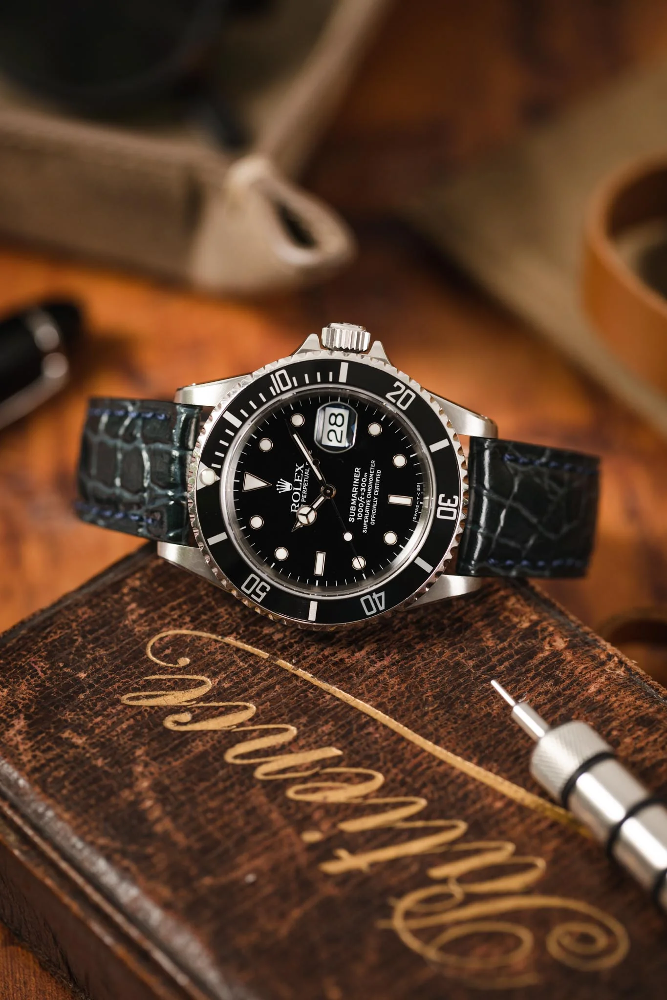 Morellato LIVERPOOL Crocodile-Embossed Calfskin Leather Performance Watch Strap in BLUE - Image 7