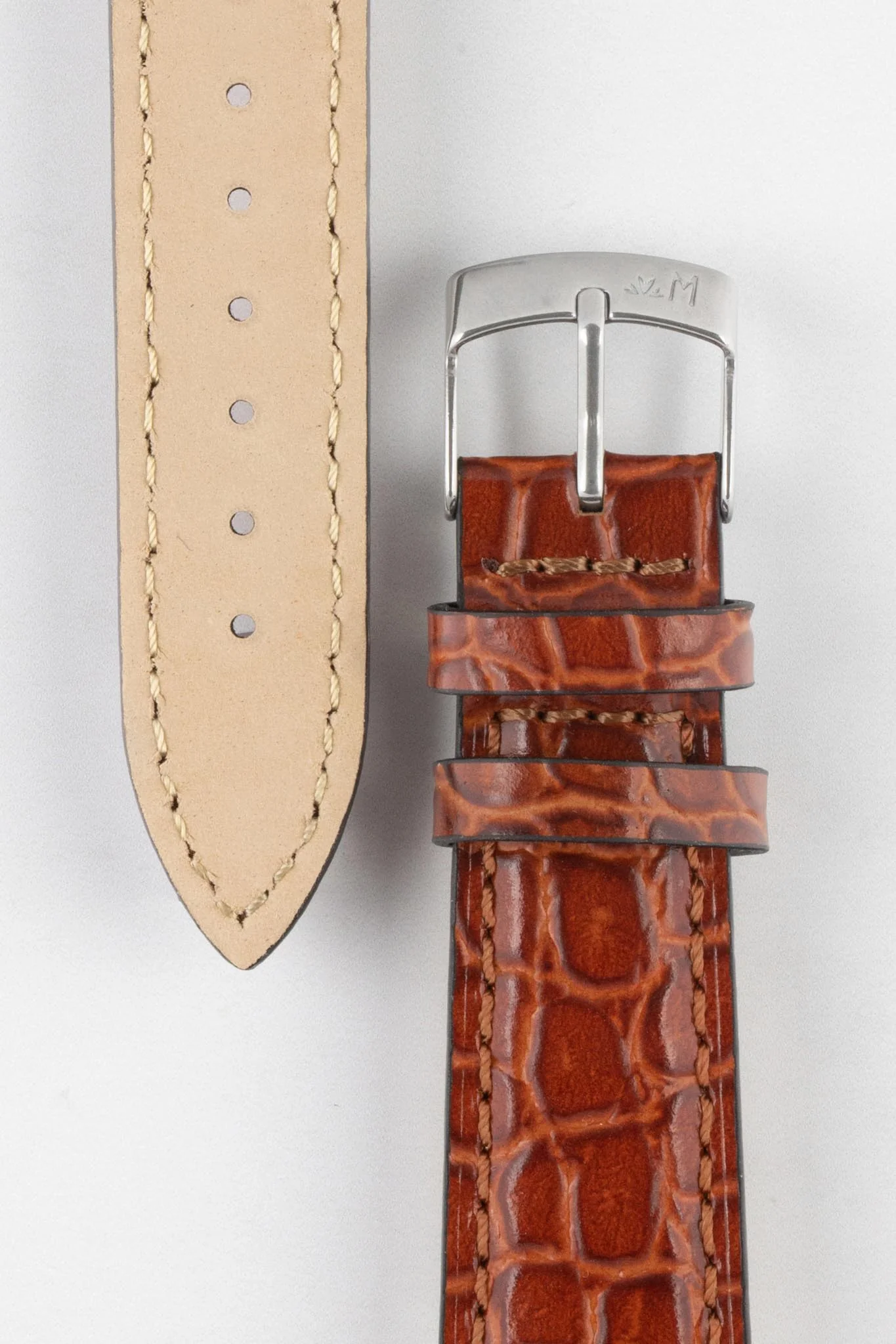 Morellato LIVERPOOL Crocodile-Embossed Calfskin Leather Performance Watch Strap in BROWN - Image 3