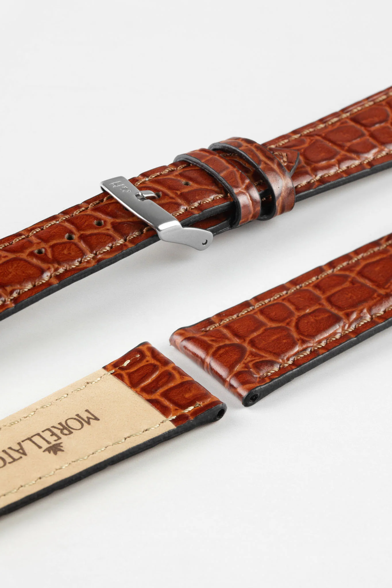 Morellato LIVERPOOL Crocodile-Embossed Calfskin Leather Performance Watch Strap in BROWN - Image 6