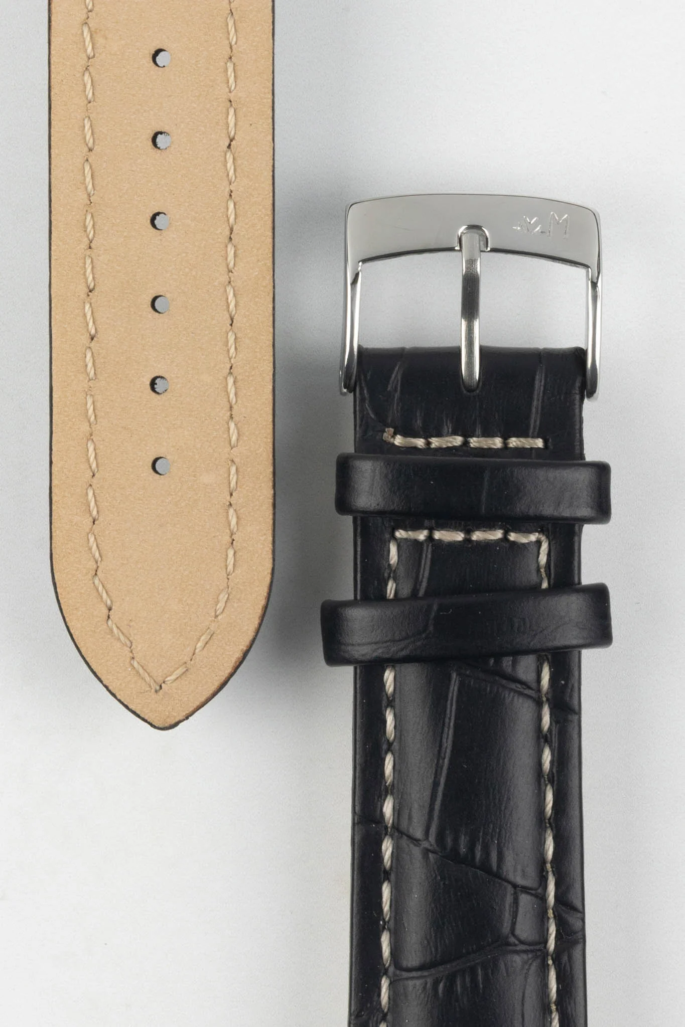 Morellato PLUS Alligator-Embossed Calfskin Leather Watch Strap in BLACK - Image 3