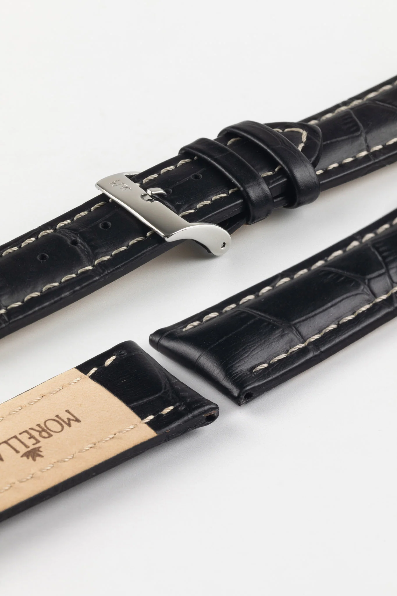 Morellato PLUS Alligator-Embossed Calfskin Leather Watch Strap in BLACK - Image 7