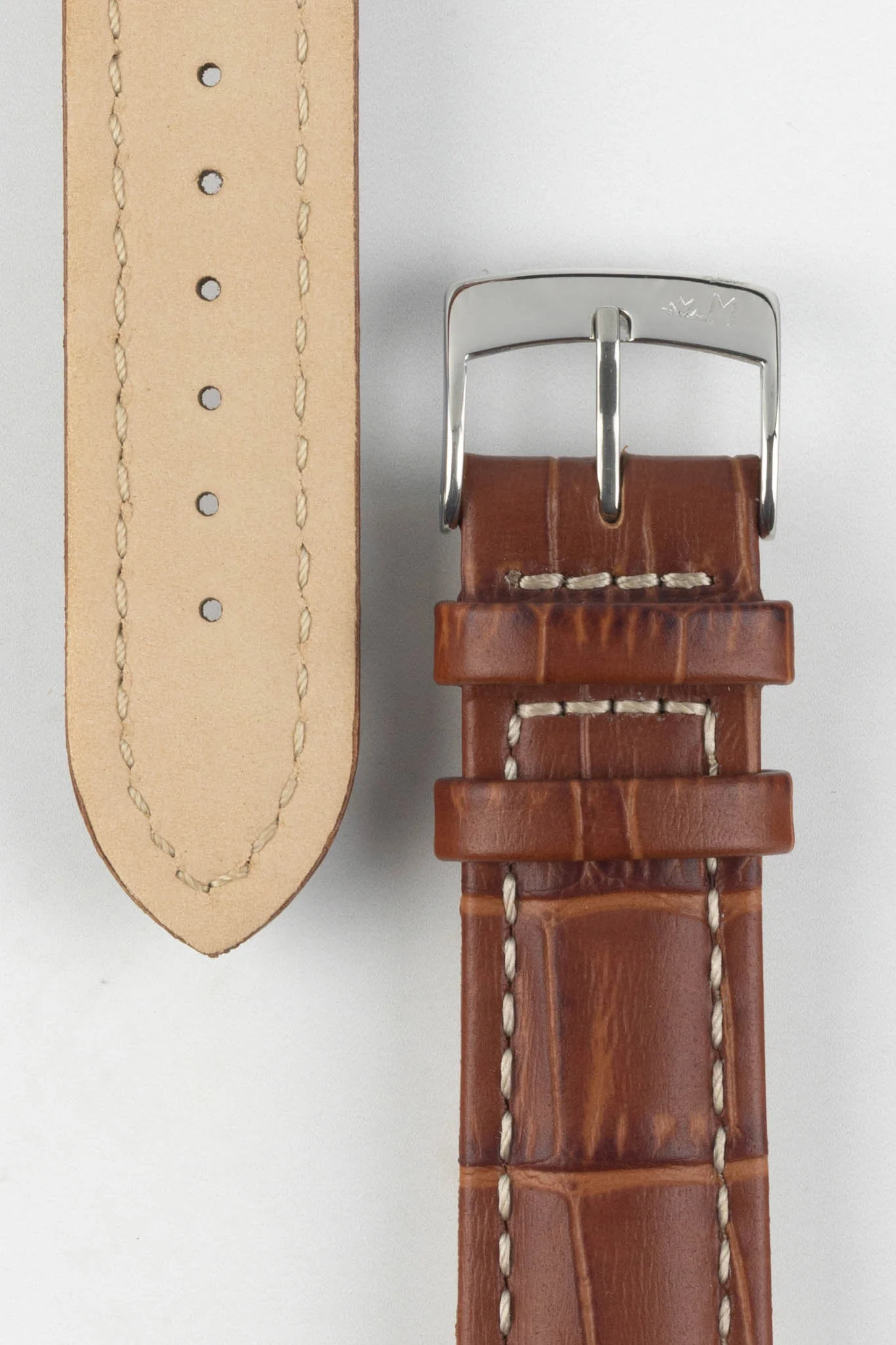 Morellato PLUS Alligator-Embossed Calfskin Leather Watch Strap in GOLD BROWN - Image 3