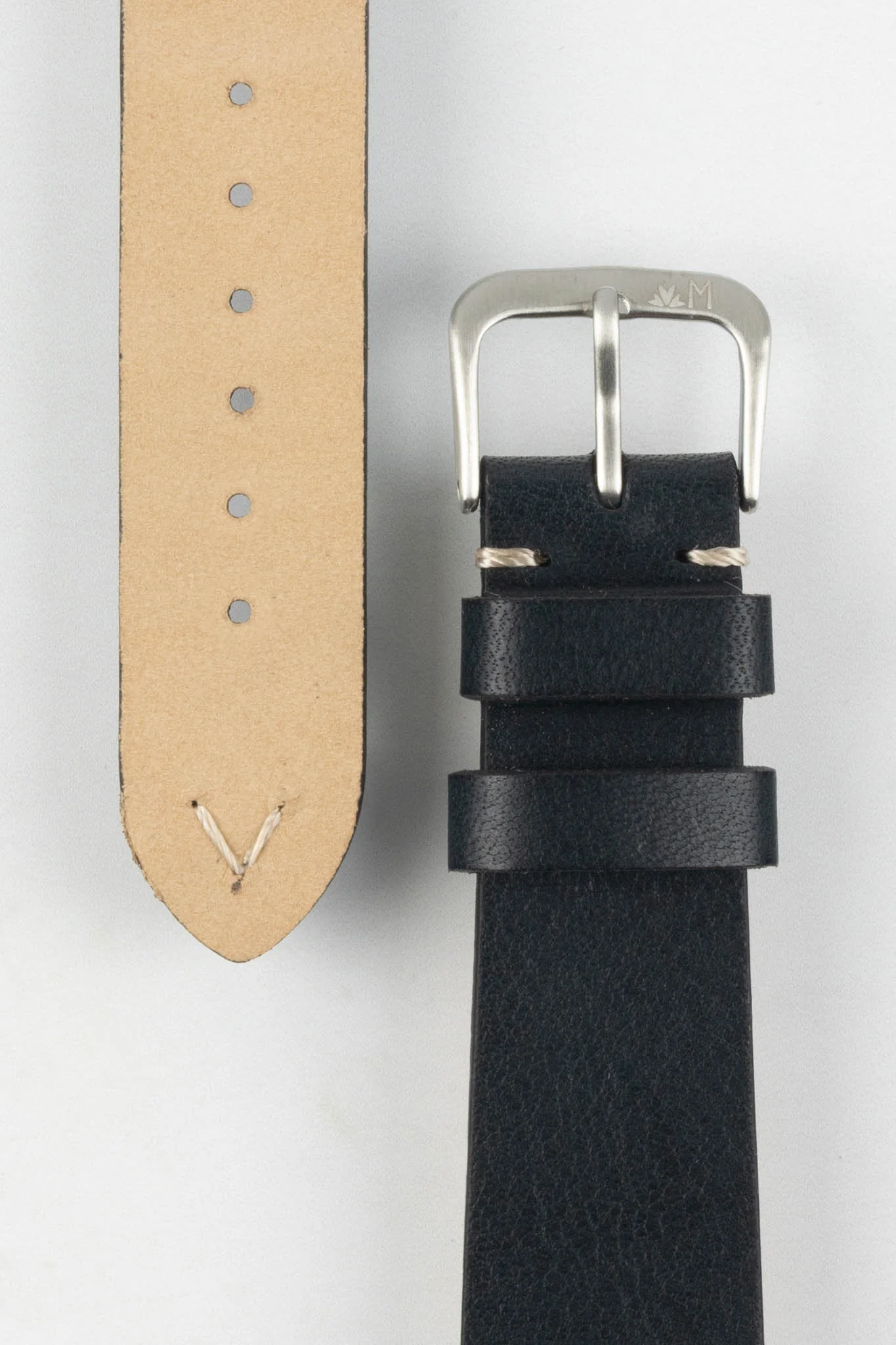 Morellato POLLOCK Vintage Lug-Stitched Calfskin Leather Watch Strap in BLACK - Image 3
