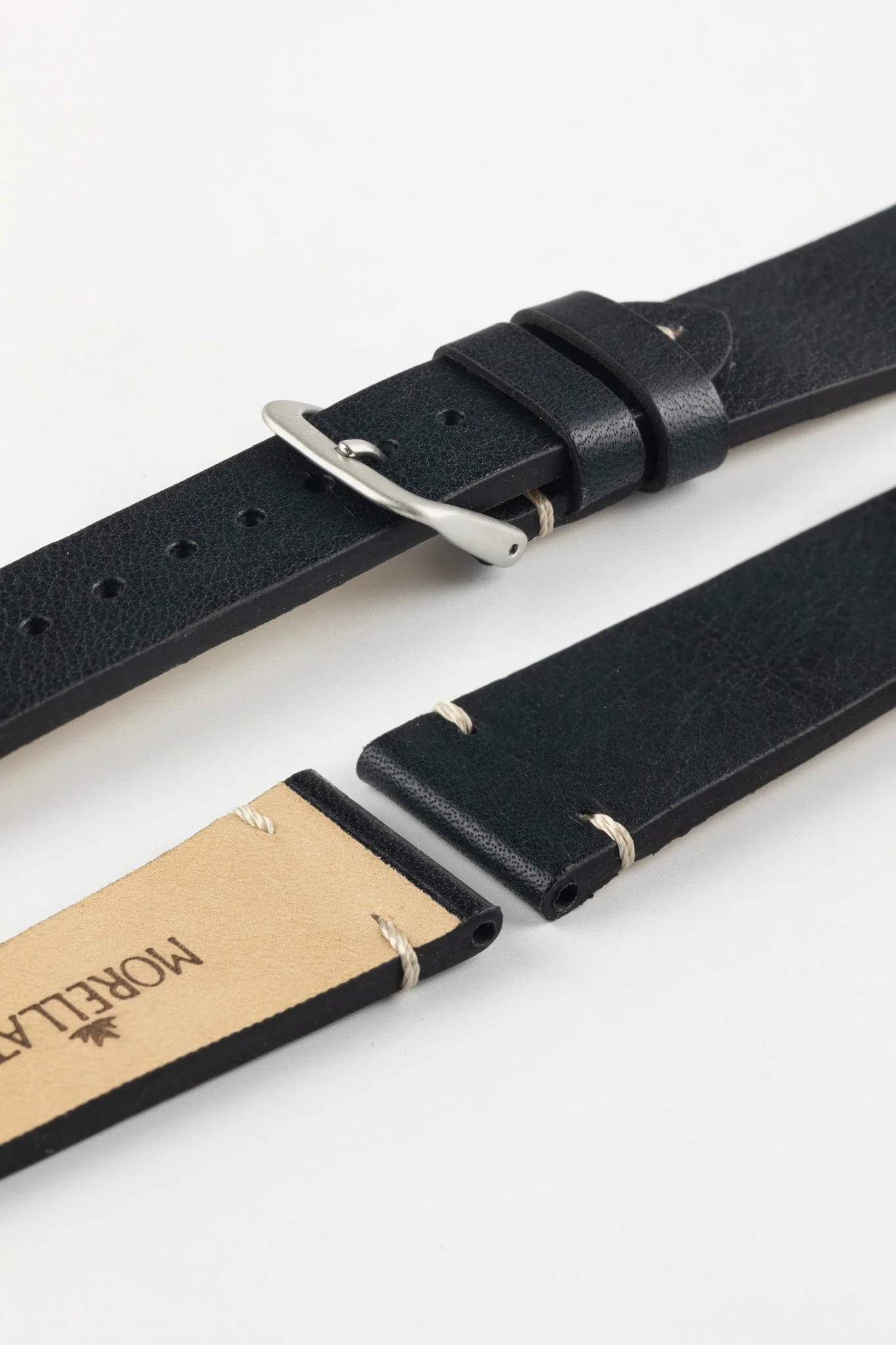Morellato POLLOCK Vintage Lug-Stitched Calfskin Leather Watch Strap in BLACK - Image 7