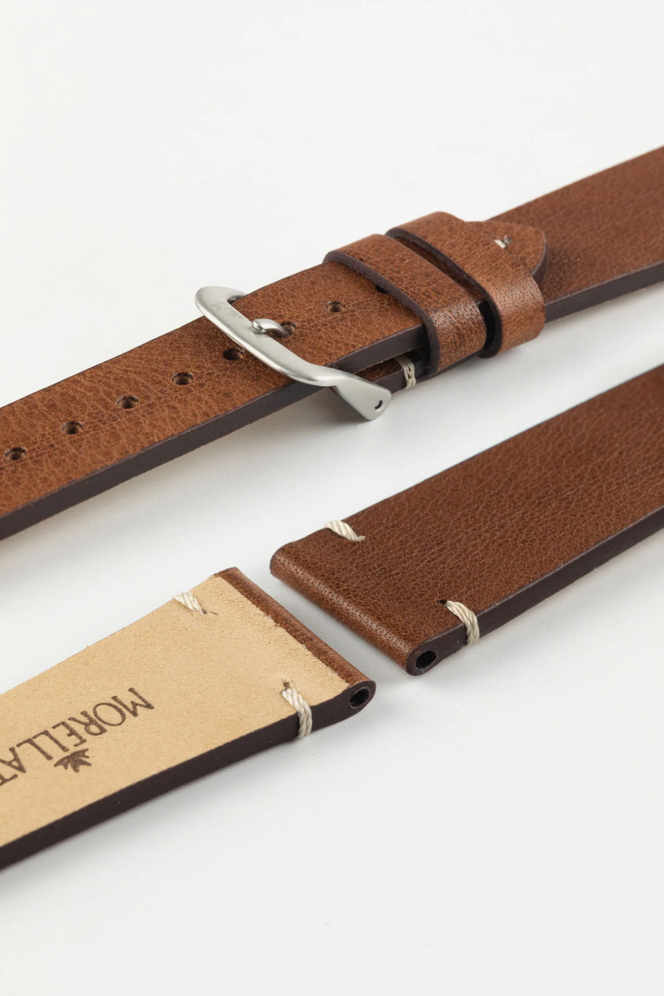Morellato POLLOCK Vintage Lug-Stitched Calfskin Leather Watch Strap in BROWN - Image 7