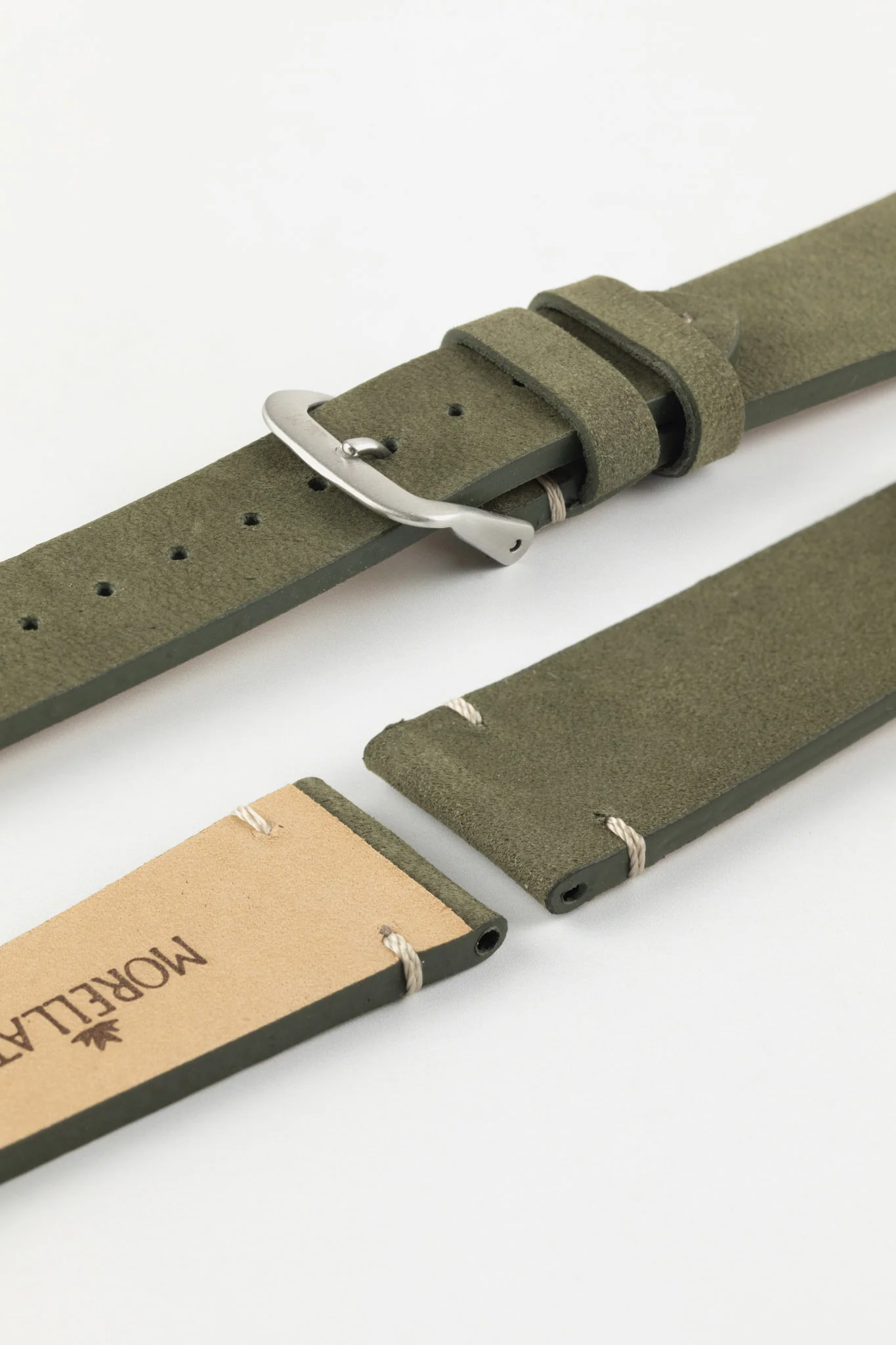 Morellato POLLOCK Vintage Lug-Stitched Calfskin Leather Watch Strap in GREEN - Image 7