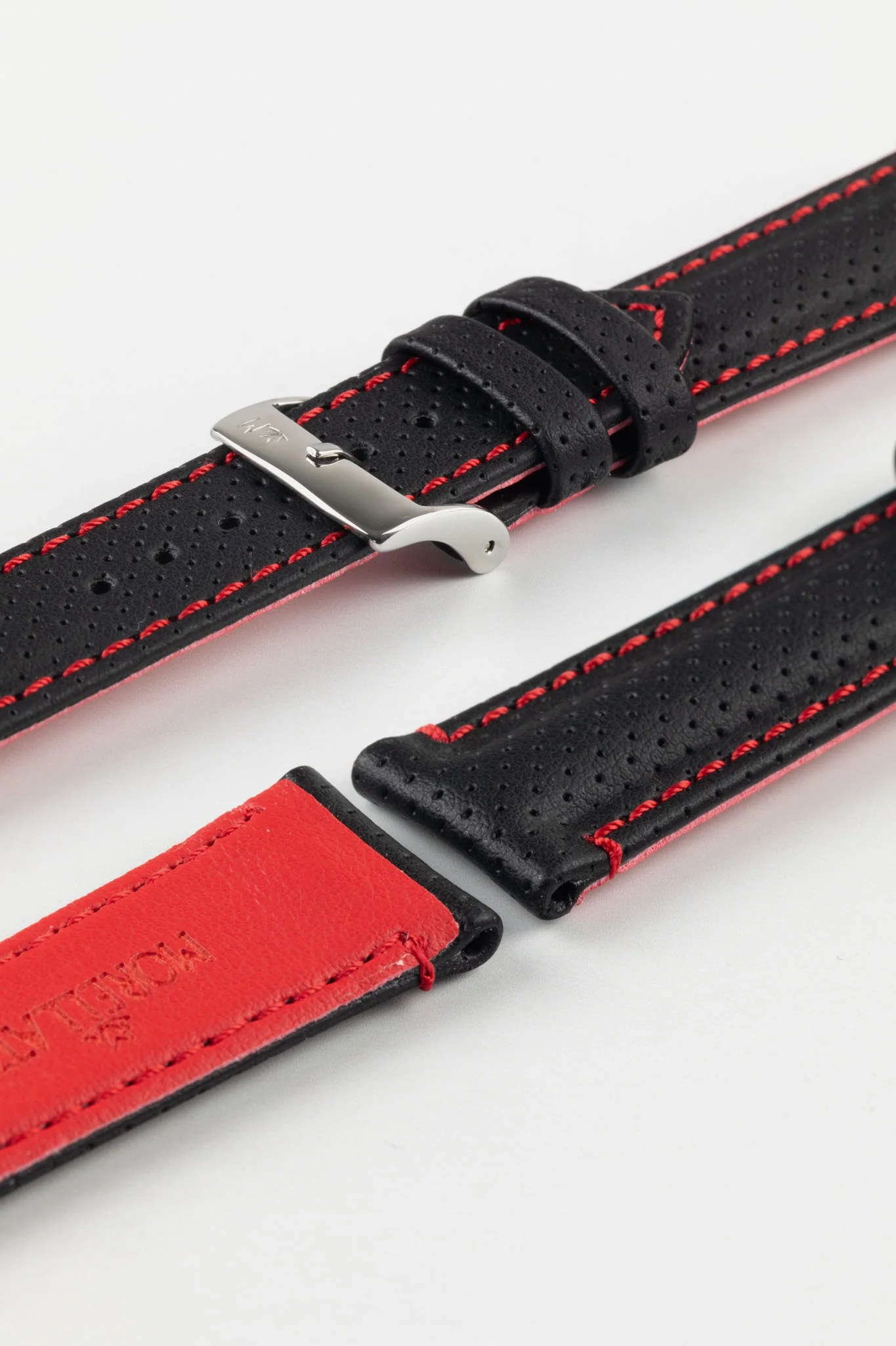 Morellato RACE Motorsport Microfibre Watch Strap in BLACK with RED Stitch - Image 5