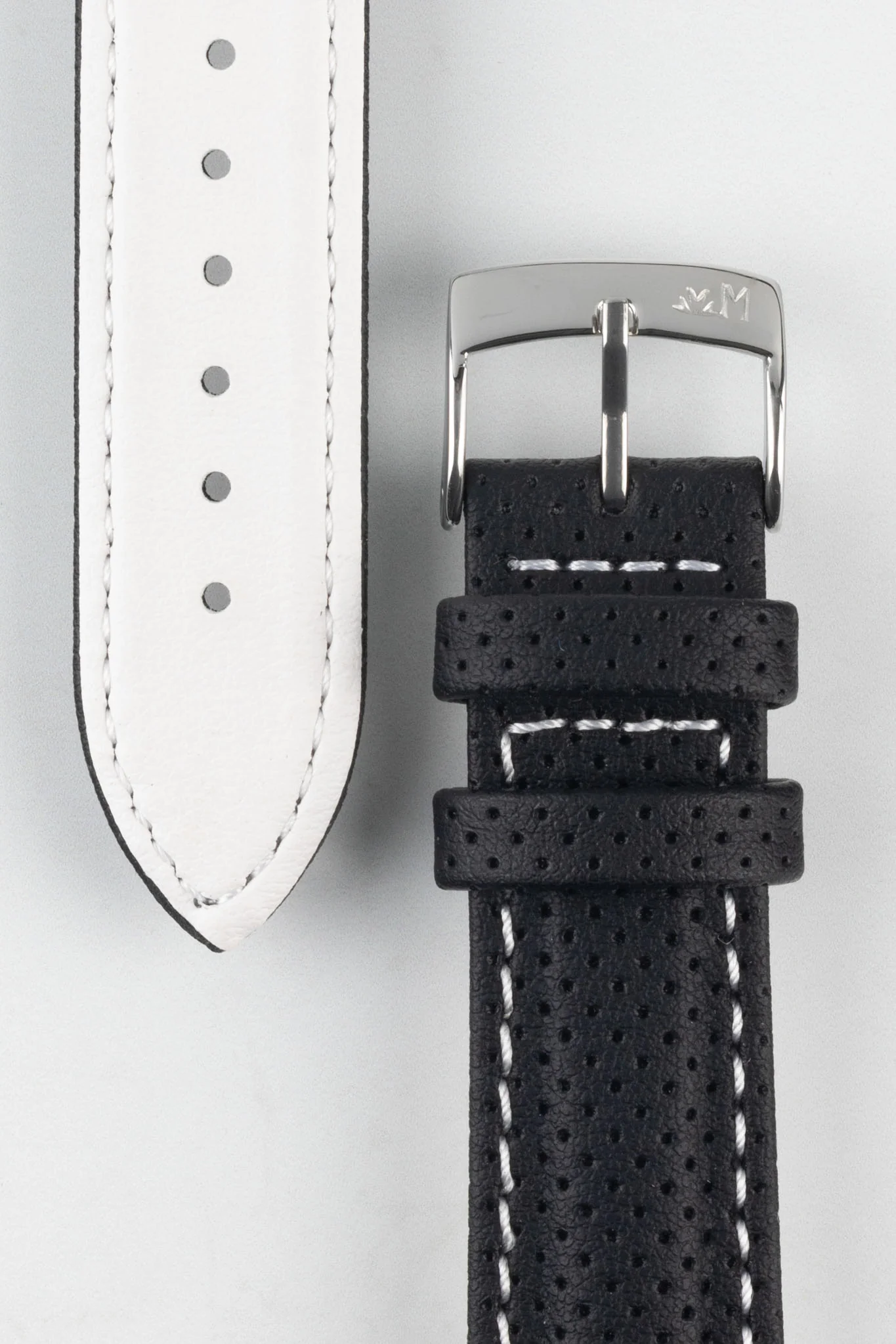 Morellato RACE Motorsport Microfibre Watch Strap in BLACK with WHITE Stitch - Image 3
