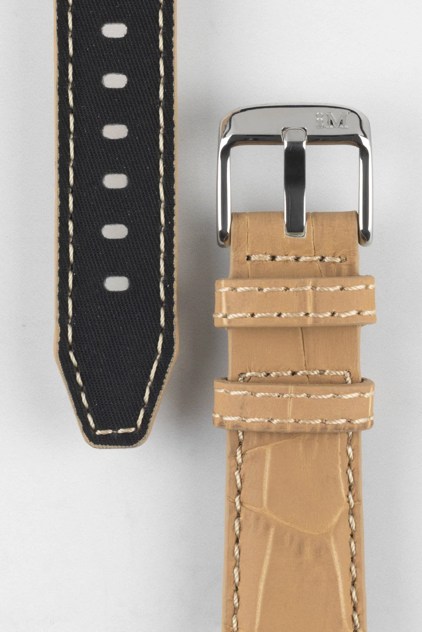 Morellato SOCCER Alligator-Embossed Calfskin Leather Watch Strap in BEIGE - Image 3