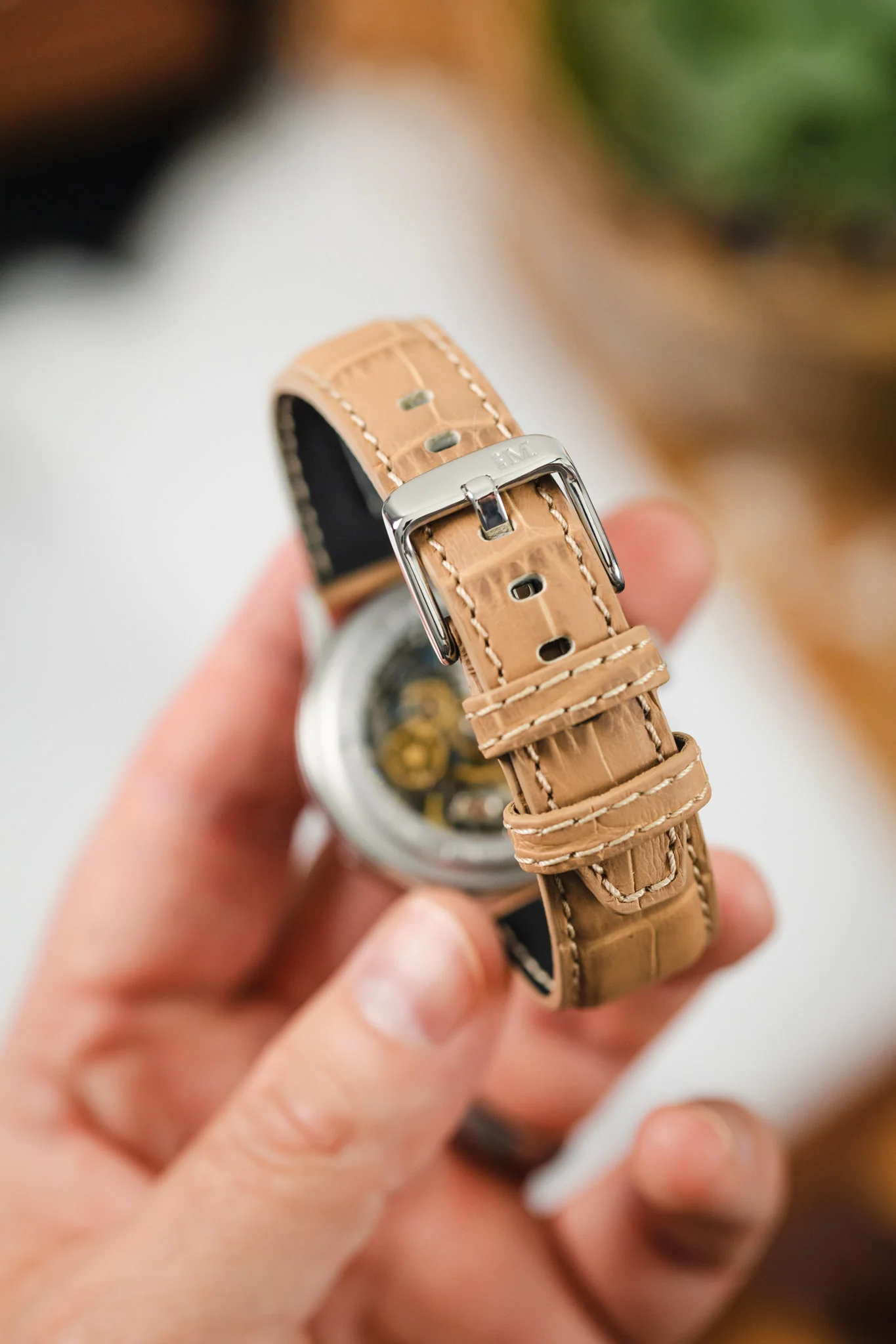 Morellato SOCCER Alligator-Embossed Calfskin Leather Watch Strap in BEIGE - Image 6