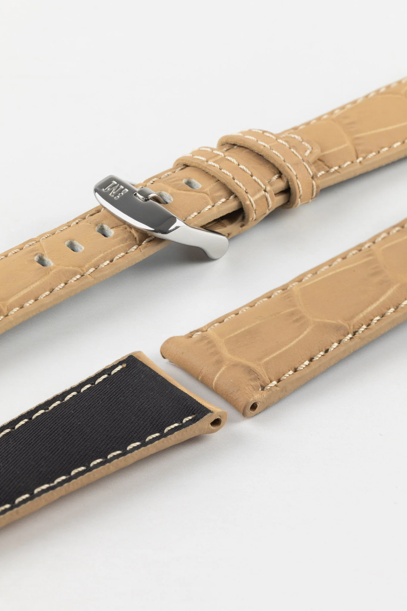 Morellato SOCCER Alligator-Embossed Calfskin Leather Watch Strap in BEIGE - Image 7