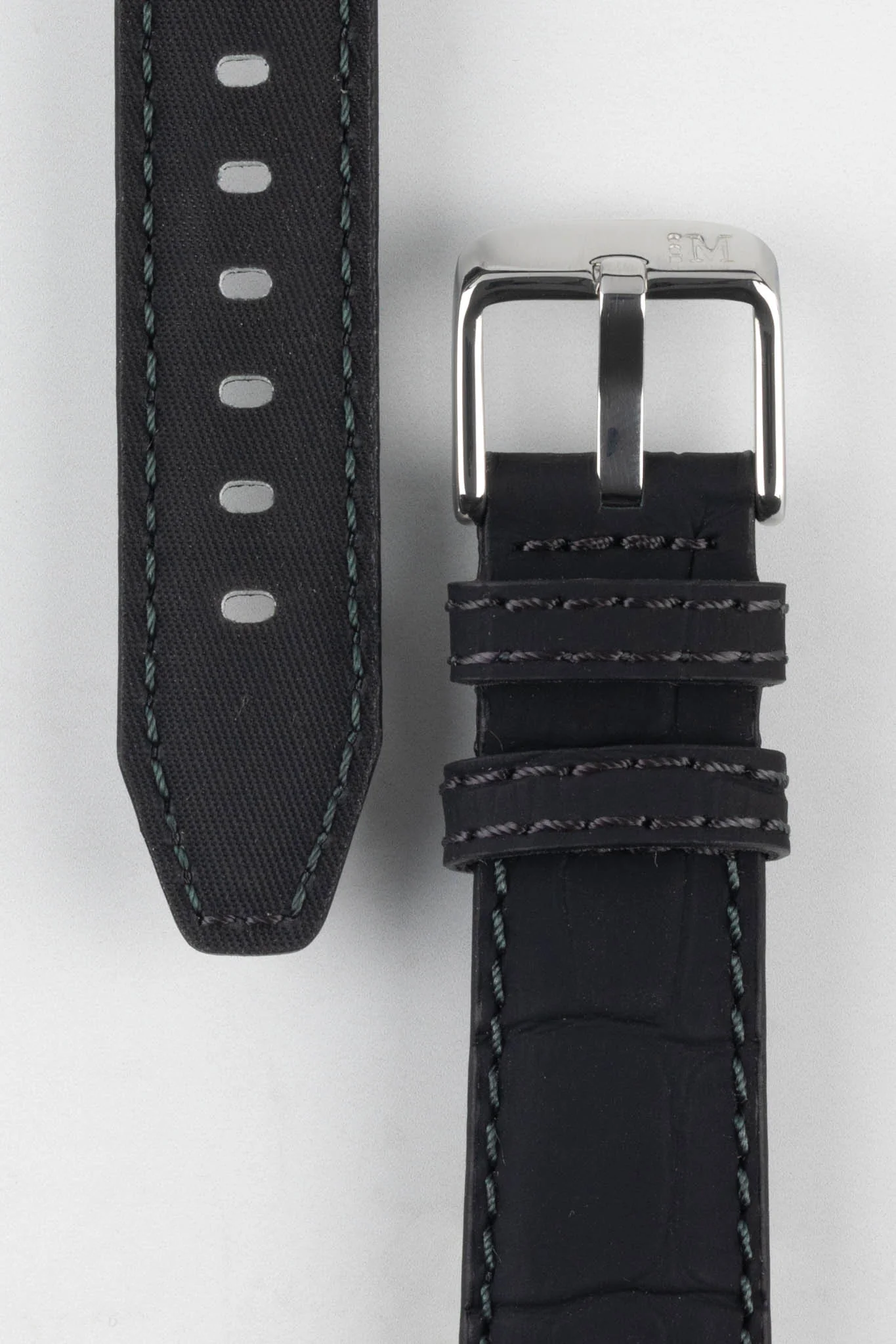 Morellato SOCCER Alligator-Embossed Calfskin Leather Watch Strap in BLACK - Image 3