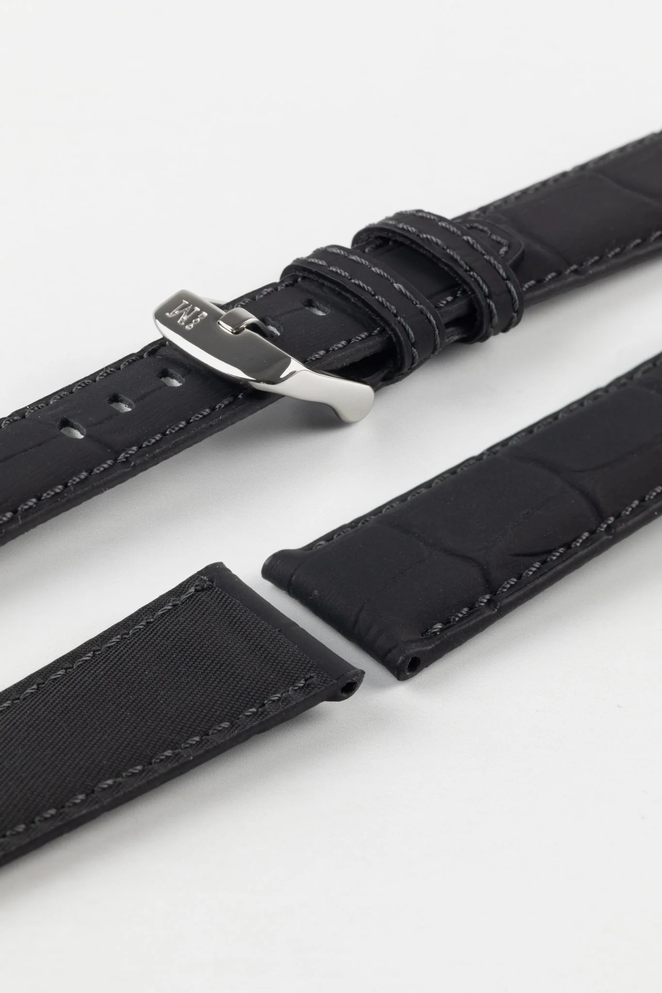 Morellato SOCCER Alligator-Embossed Calfskin Leather Watch Strap in BLACK - Image 7