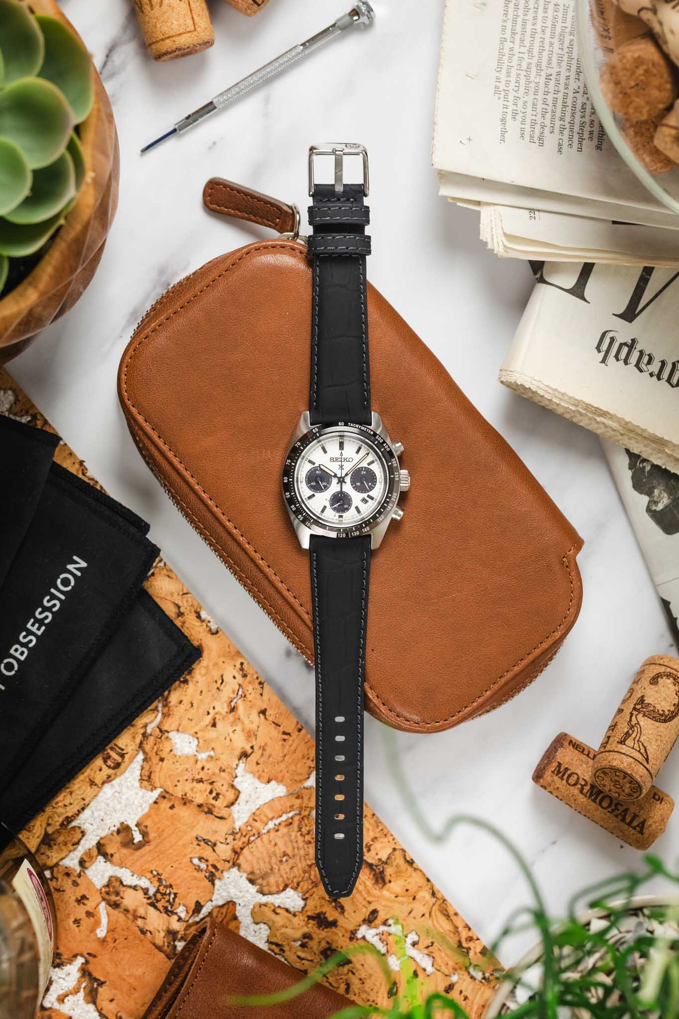 Morellato SOCCER Alligator-Embossed Calfskin Leather Watch Strap in BLACK - Image 8