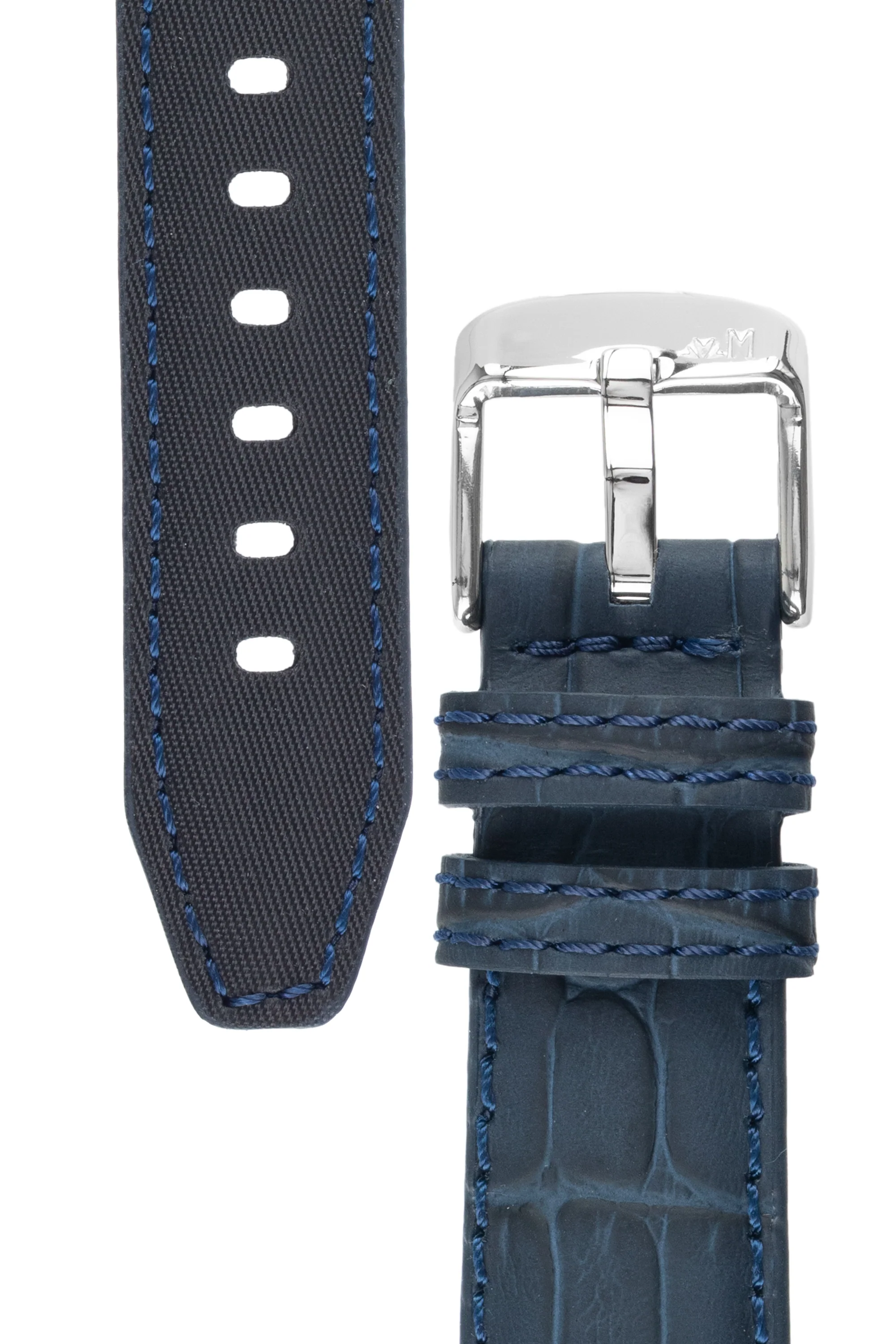 Morellato SOCCER Alligator-Embossed Calfskin Leather Watch Strap in BLUE - Image 3