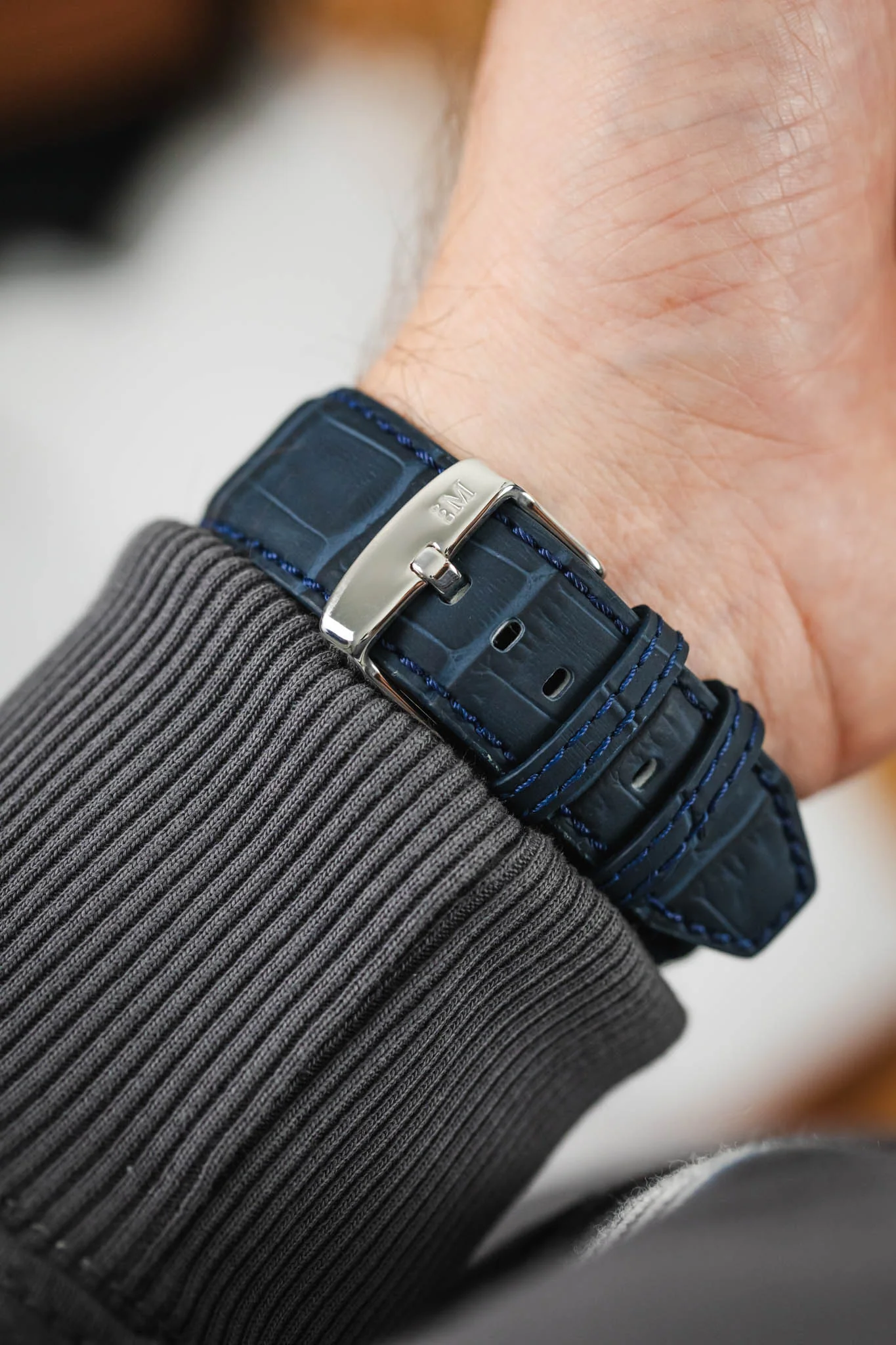 Morellato SOCCER Alligator-Embossed Calfskin Leather Watch Strap in BLUE - Image 6