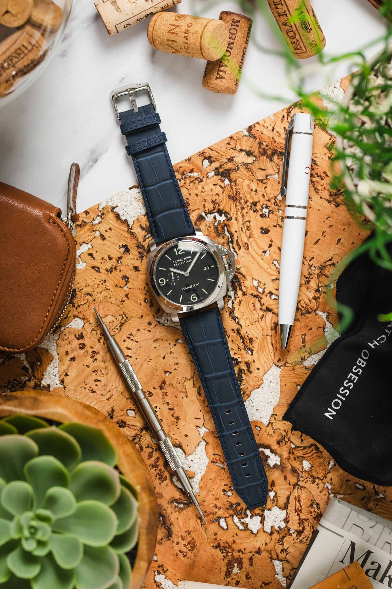 Morellato SOCCER Alligator-Embossed Calfskin Leather Watch Strap in BLUE - Image 8