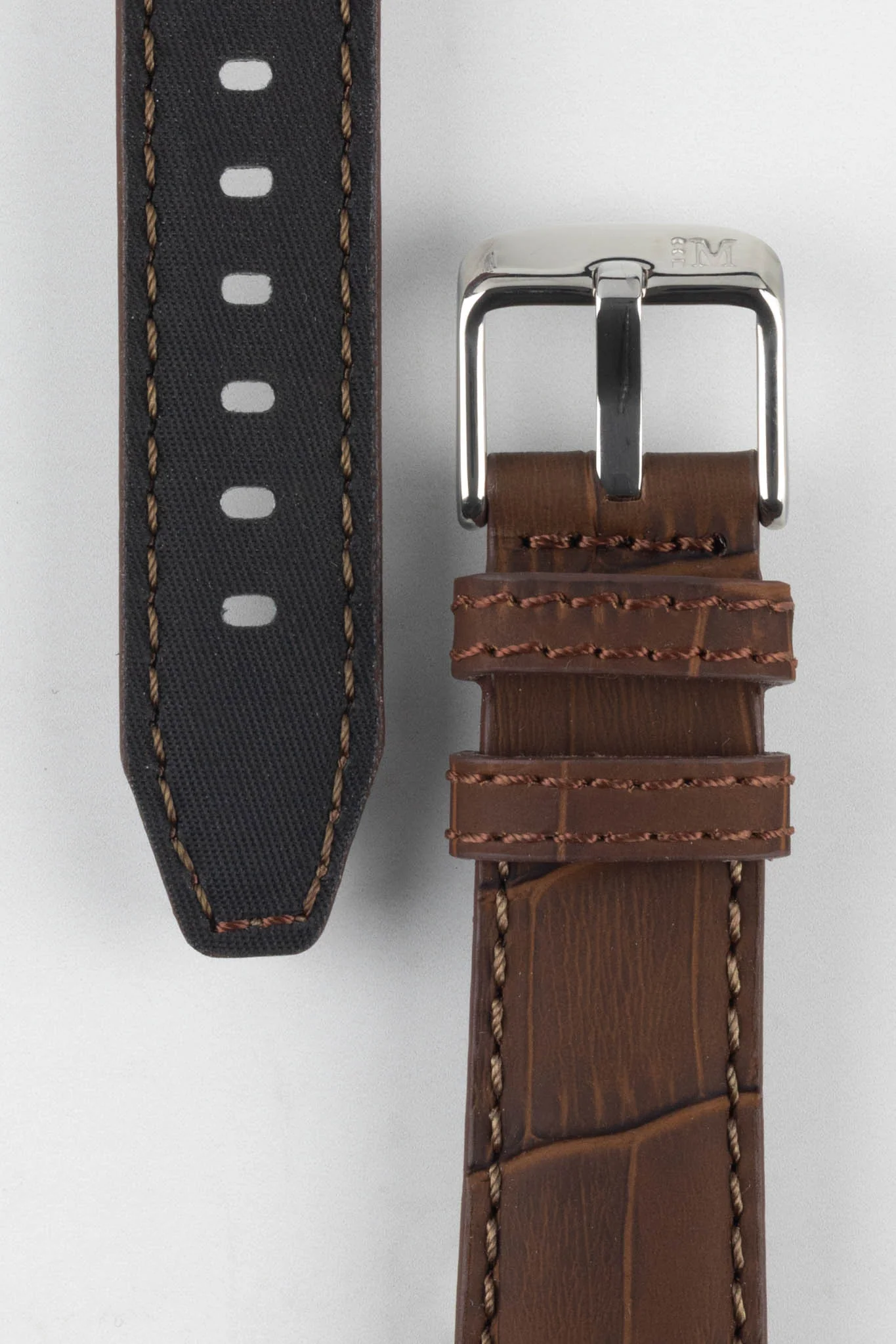 Morellato SOCCER Alligator-Embossed Calfskin Leather Watch Strap in BROWN - Image 3
