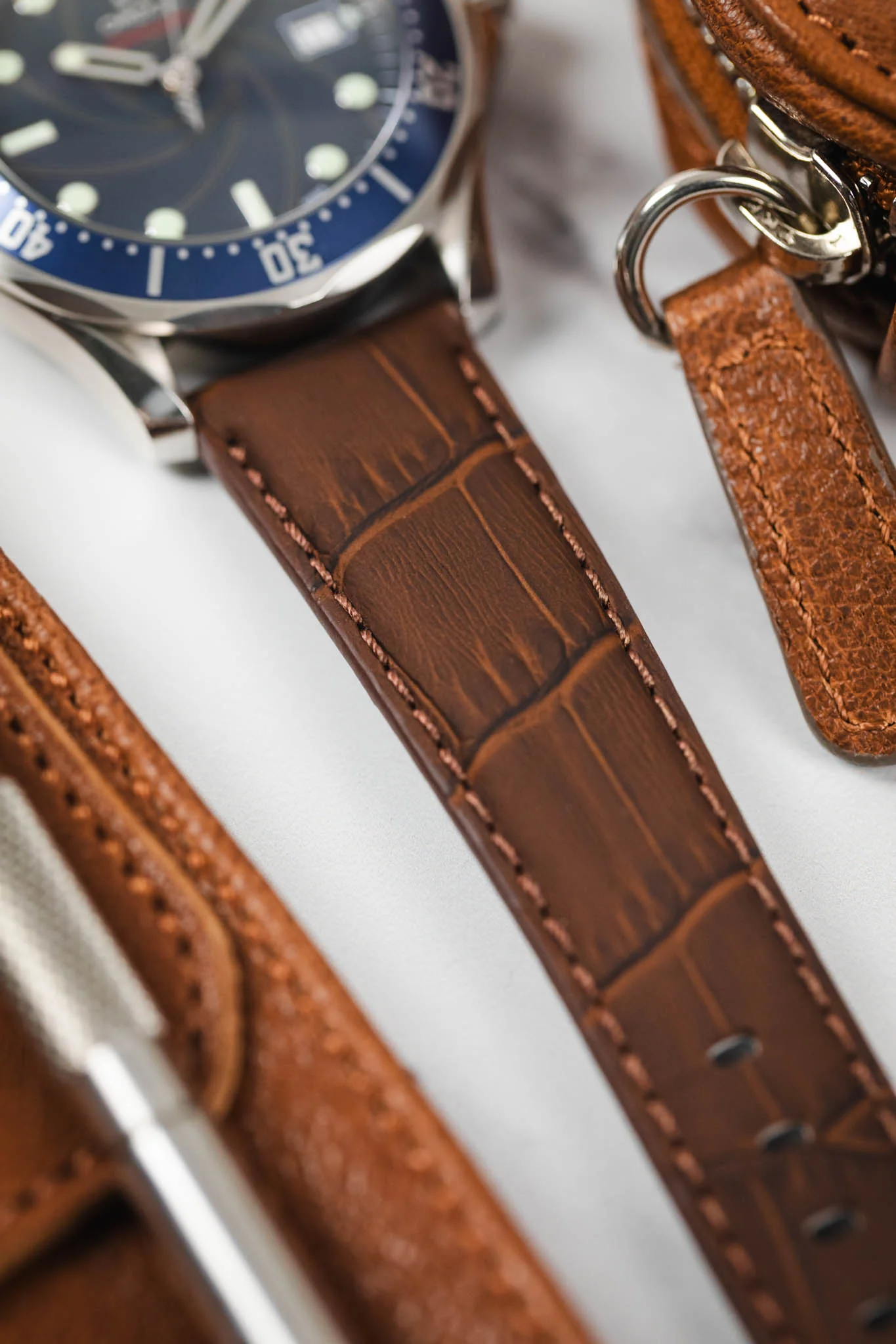 Morellato SOCCER Alligator-Embossed Calfskin Leather Watch Strap in BROWN - Image 6