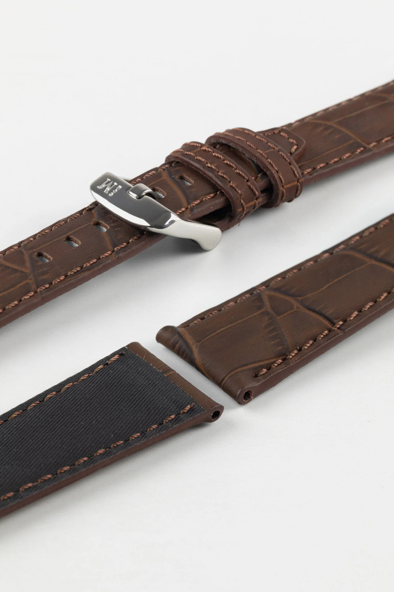 Morellato SOCCER Alligator-Embossed Calfskin Leather Watch Strap in BROWN - Image 7