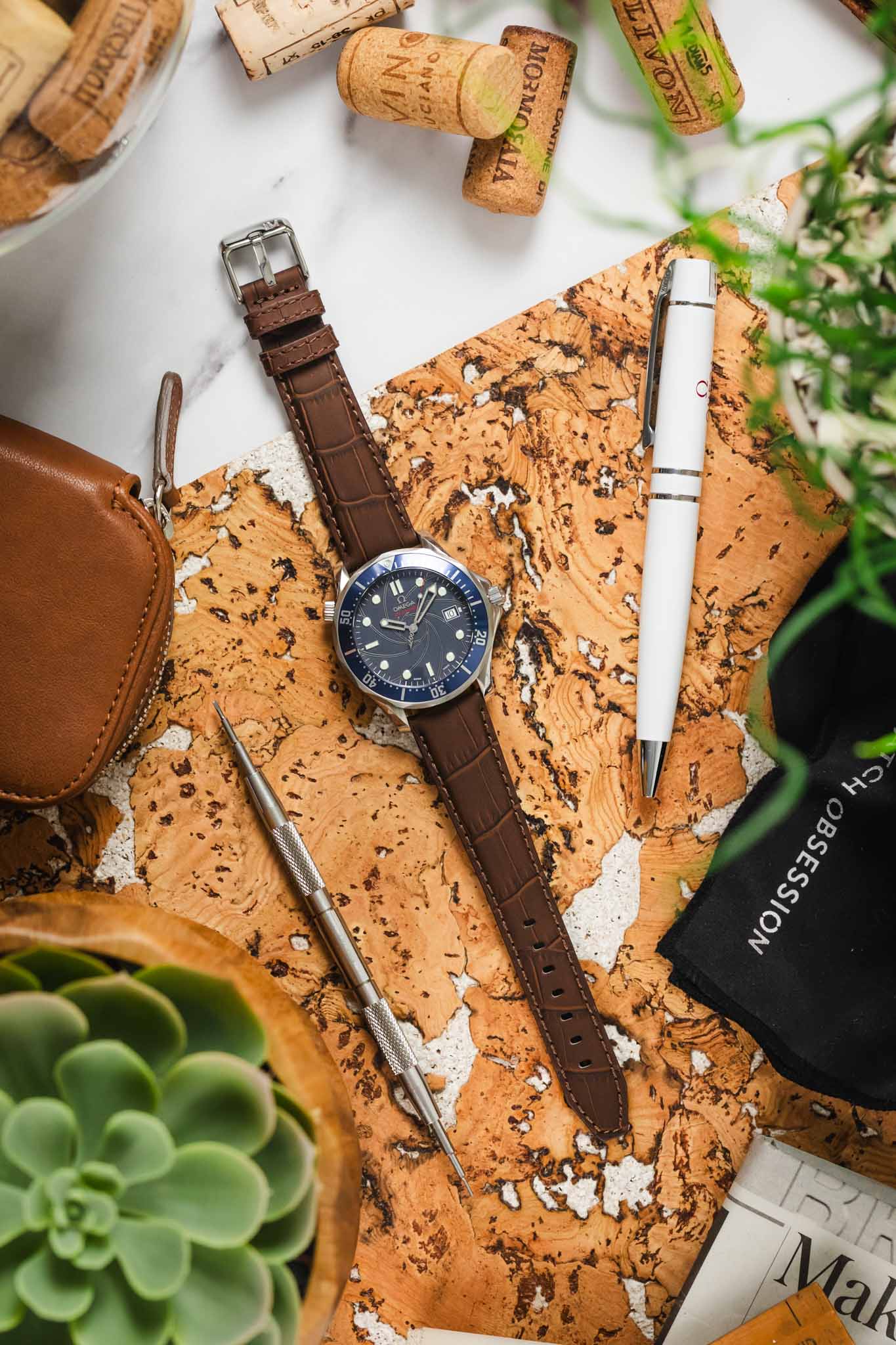 Morellato SOCCER Alligator-Embossed Calfskin Leather Watch Strap in BROWN - Image 8