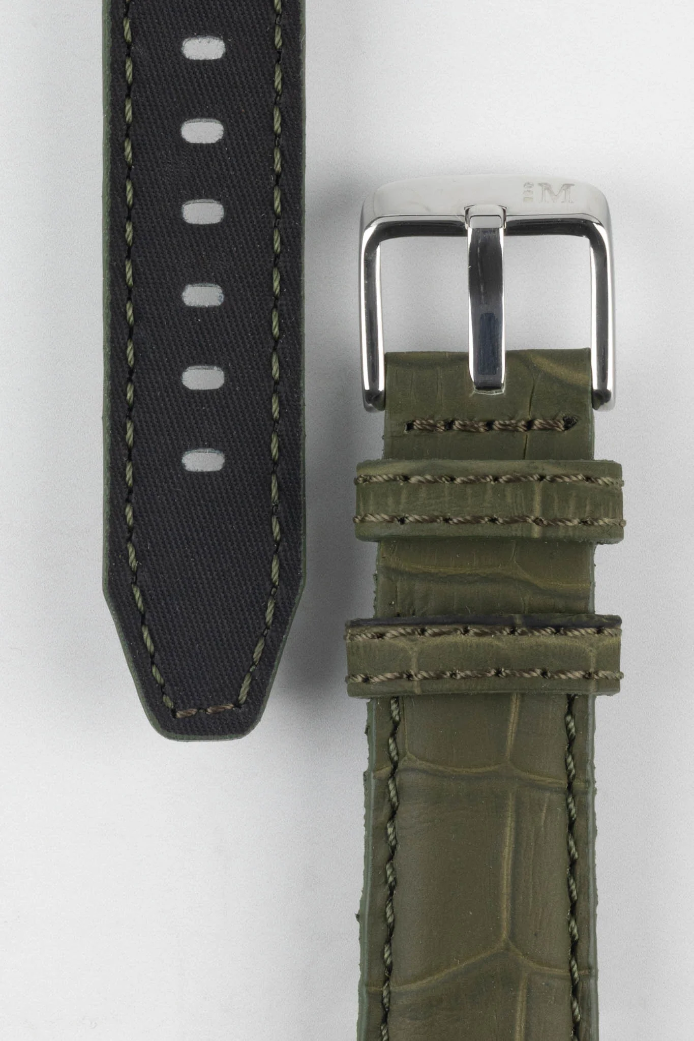 Morellato SOCCER Alligator-Embossed Calfskin Leather Watch Strap in GREEN - Image 3