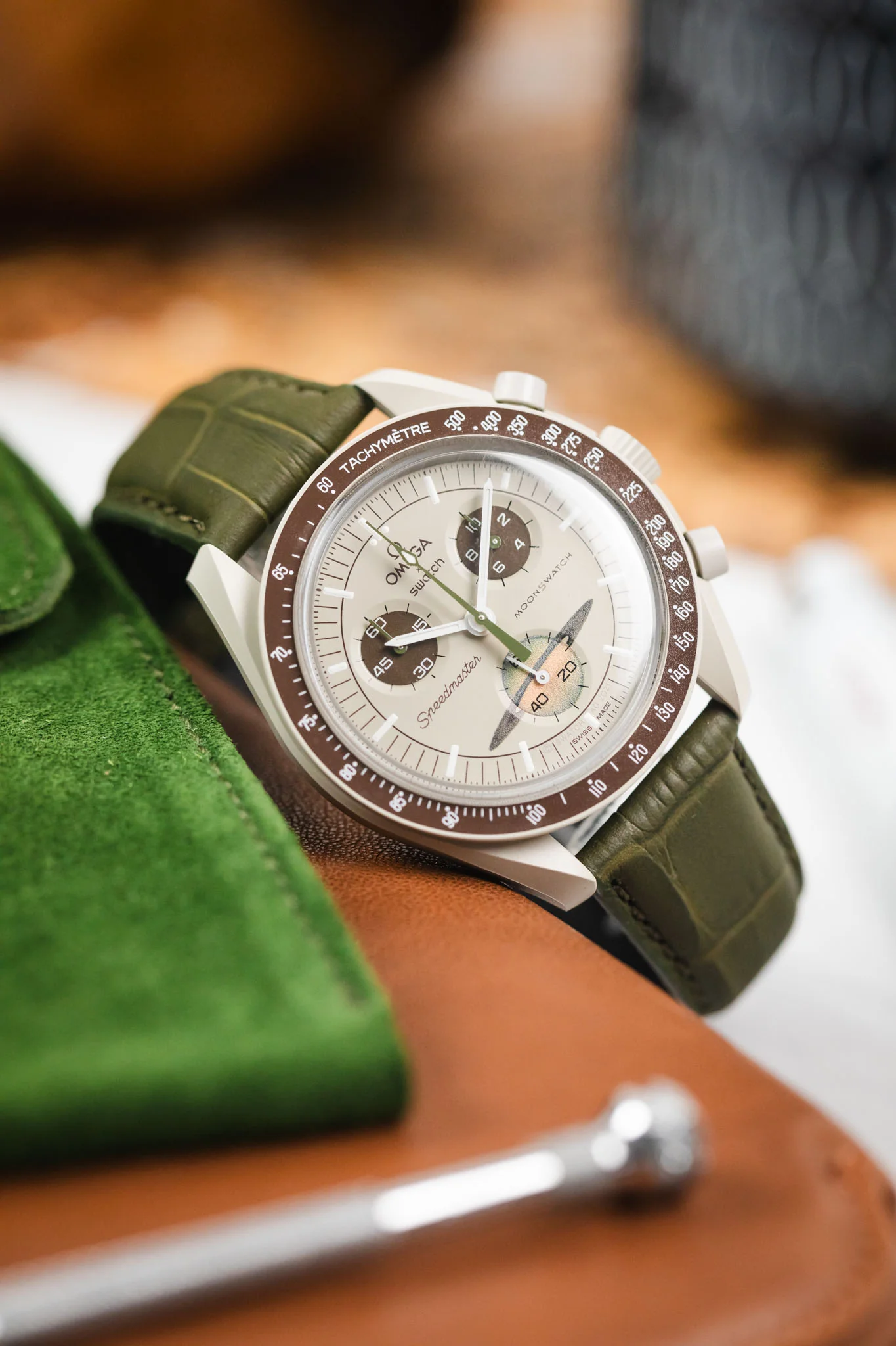 Morellato SOCCER Alligator-Embossed Calfskin Leather Watch Strap in GREEN - Image 4