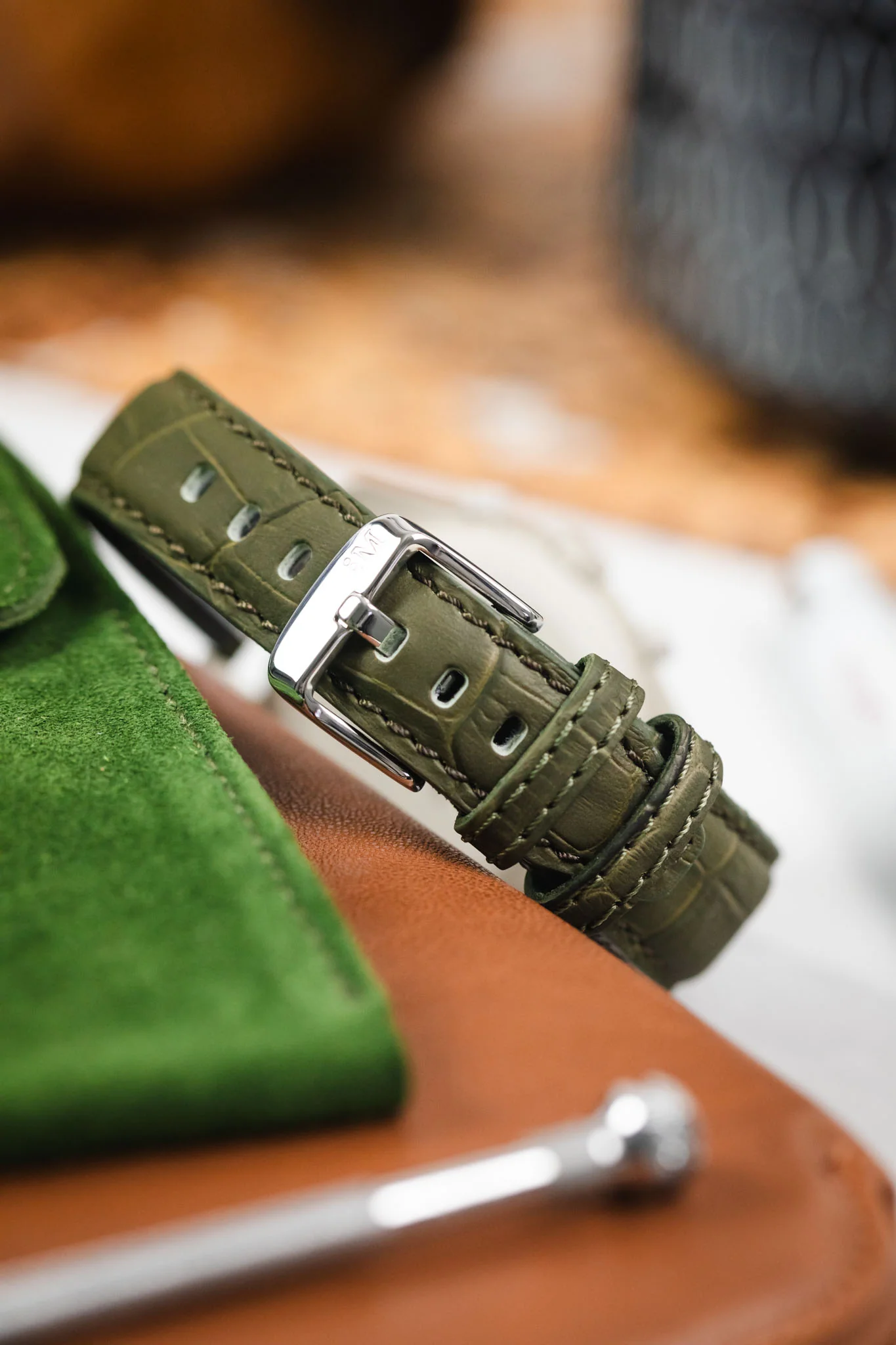 Morellato SOCCER Alligator-Embossed Calfskin Leather Watch Strap in GREEN - Image 6