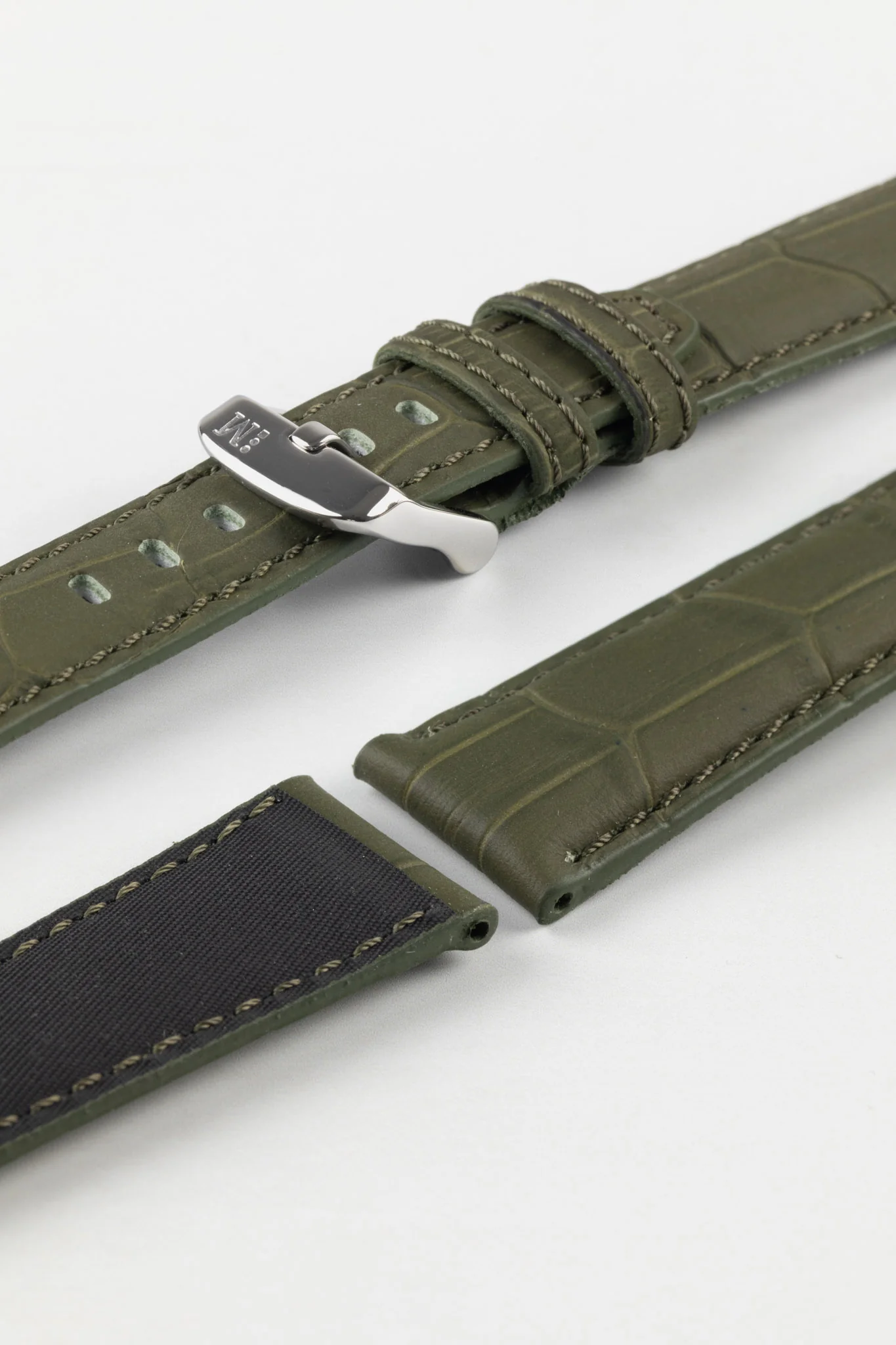 Morellato SOCCER Alligator-Embossed Calfskin Leather Watch Strap in GREEN - Image 7