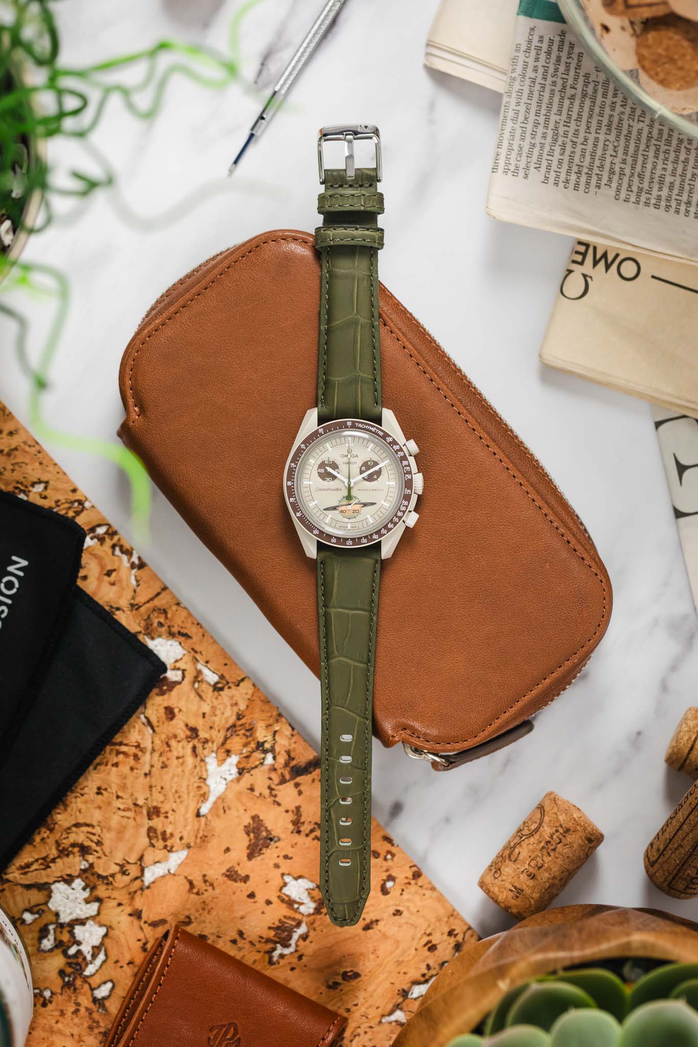 Morellato SOCCER Alligator-Embossed Calfskin Leather Watch Strap in GREEN - Image 8
