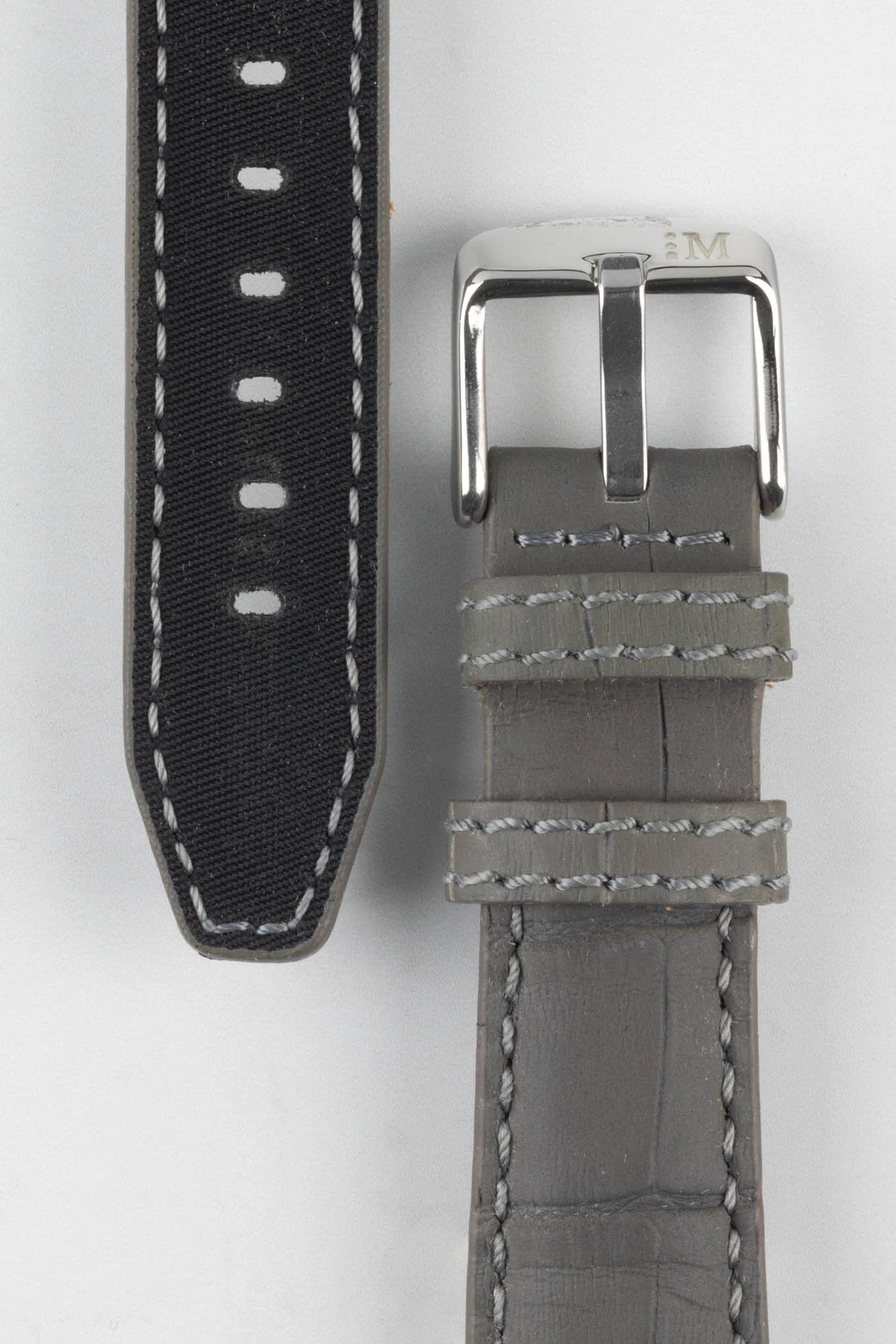 Morellato SOCCER Alligator-Embossed Calfskin Leather Watch Strap in GREY - Image 3