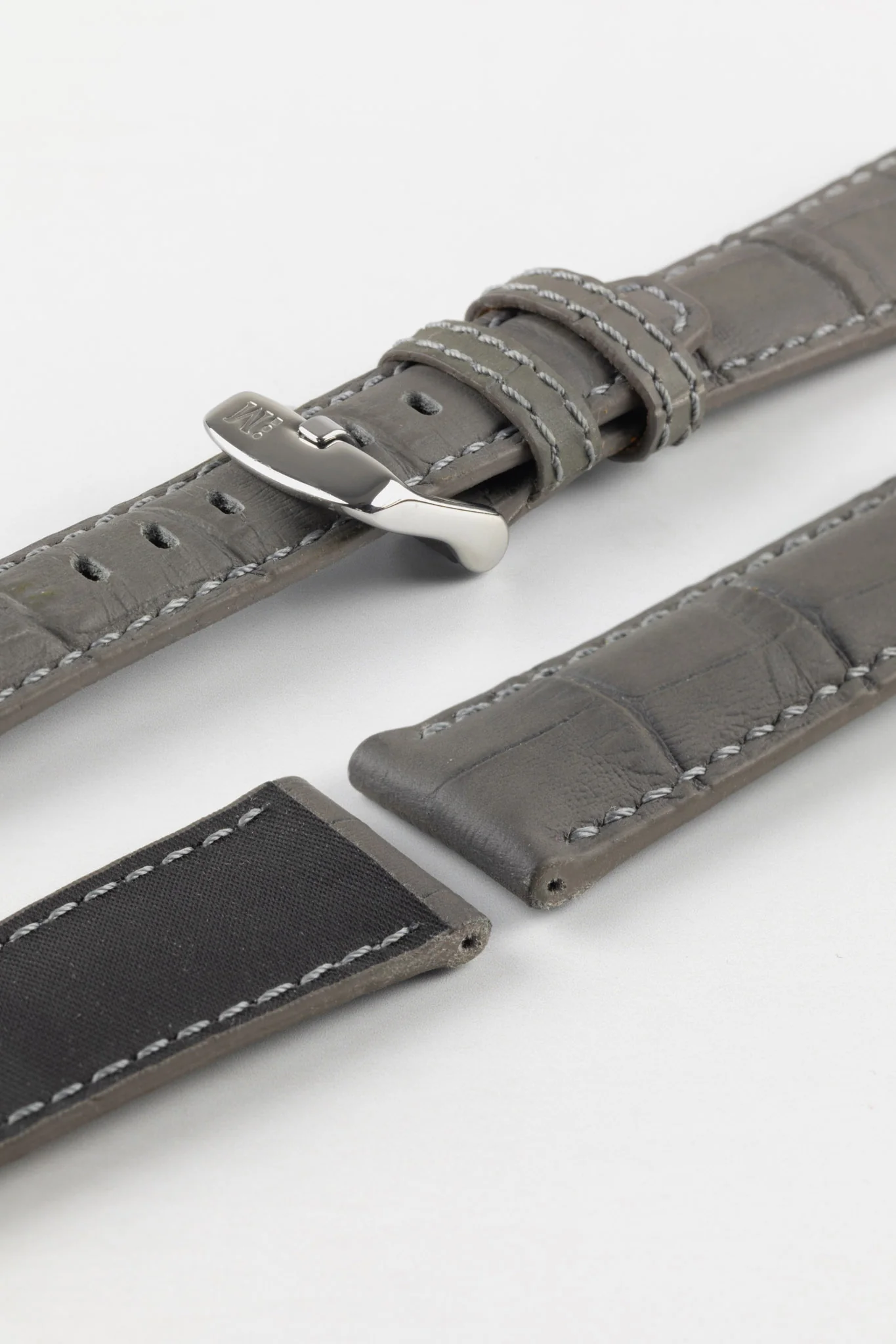 Morellato SOCCER Alligator-Embossed Calfskin Leather Watch Strap in GREY - Image 7